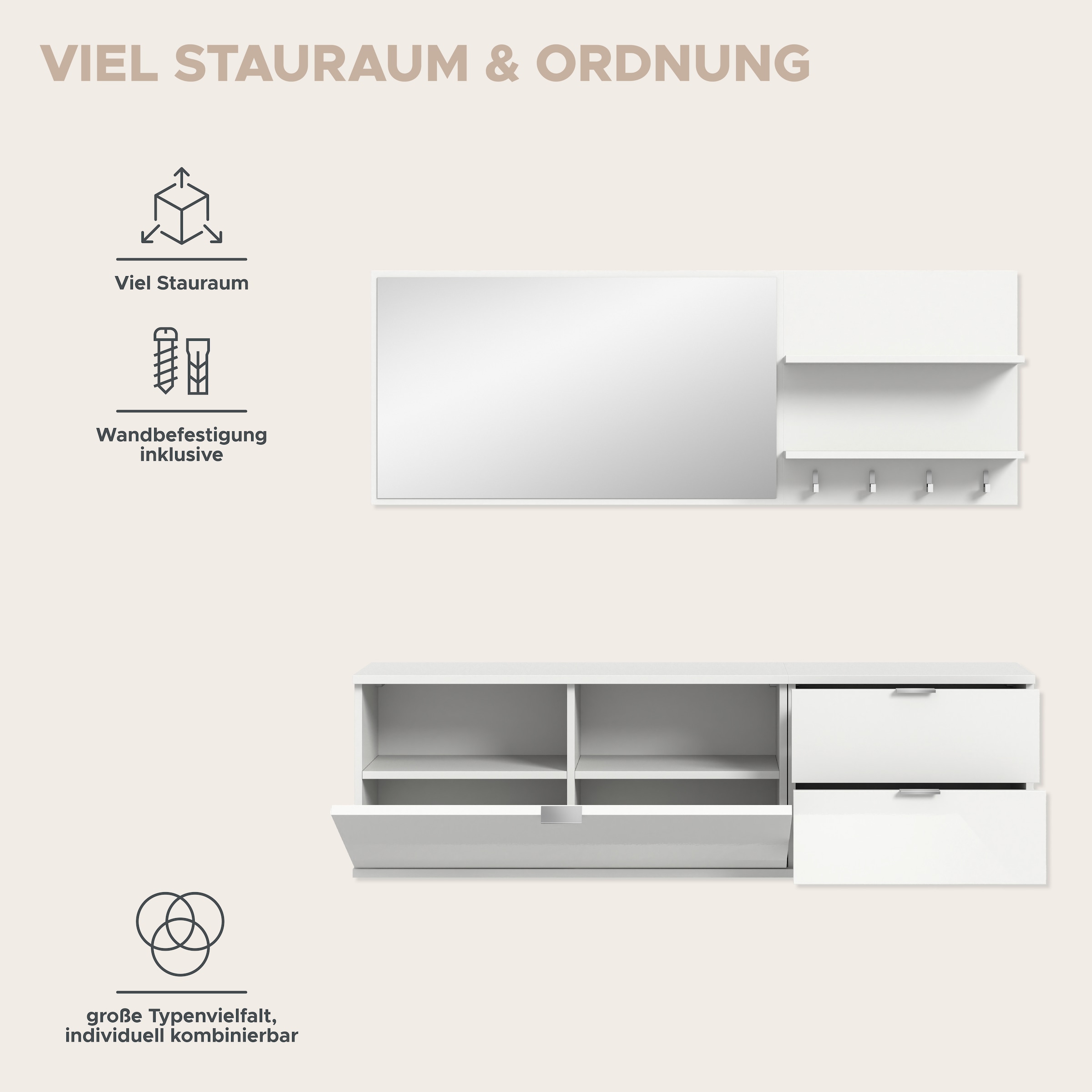 INOSIGN Garderoben-Set »Trondheim Garderobenset 3-tlg., Breite 130 cm,«, (4 St.), Trondheim, Garderobenset 4-tlg., Breite 144 cm, Flur, Diele, Garderobe
