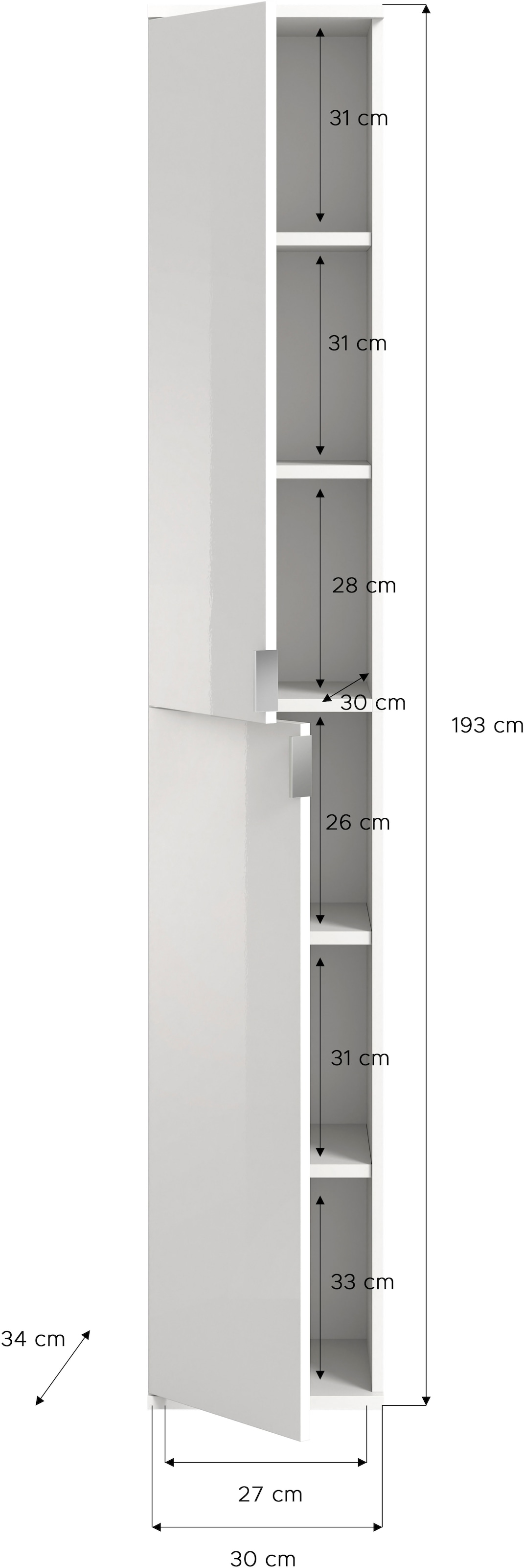 INOSIGN Garderobenschrank »Trondheim, Höhe 193 cm, 2 Türen, 6 Fächer, 4 Einlegeböden«, 1 Kostruktionsboden, Türanschlag wechselbar, Garderobenschrank,Schrank