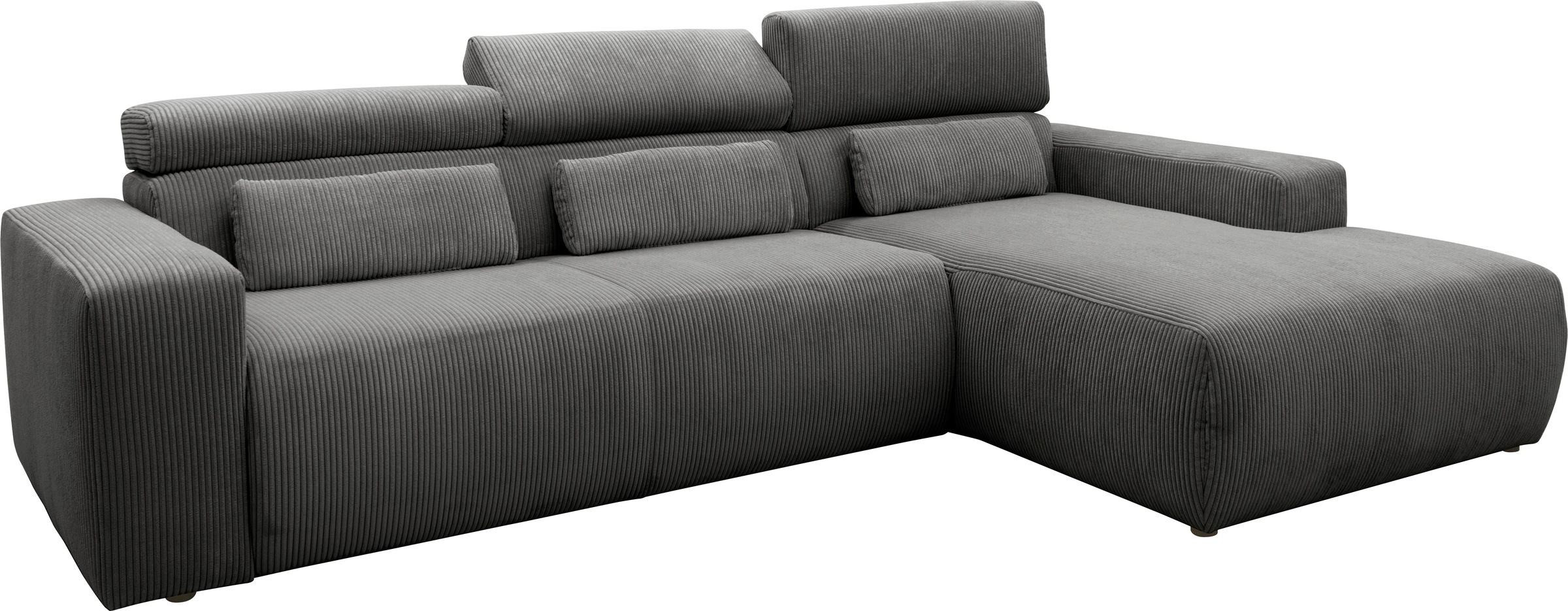 DOMO collection Ecksofa »Brandon B/T/H: 289/177/80 cm, whlw. mit Sitztiefenverstellung, L-Form«, ohne Sitztiefenverstellung, Cord, grau