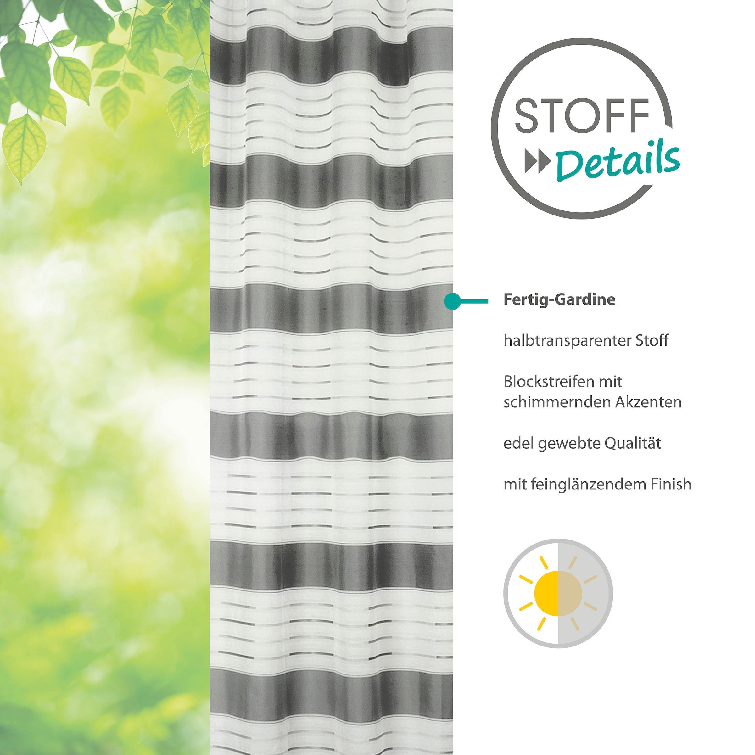 decolife Gardine »Estelle«, (1 St.), Ösenschal mit Blockstreifen weiss