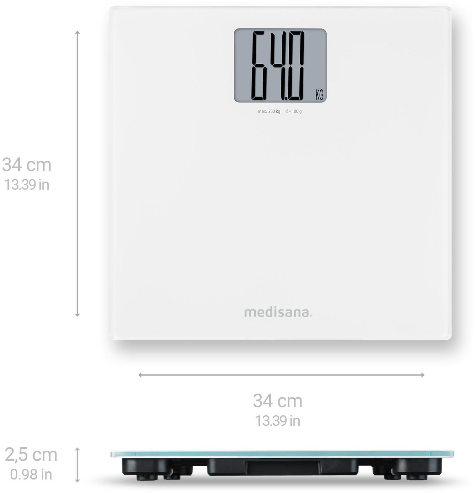 Medisana Personenwaage »PS 470 XL«, Extra grosses LCD-Display mit grossen Ziffern, Tragkraft 250 kg