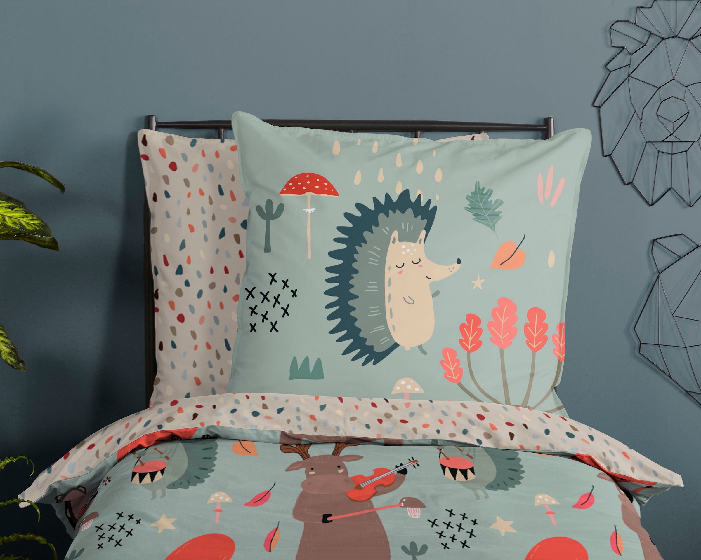 good morning Kinderbettwäsche »Bos«, 100% Baumwolle, 135x200, Reissverschluss, Wendeoptik, Kind, Herbst Tier