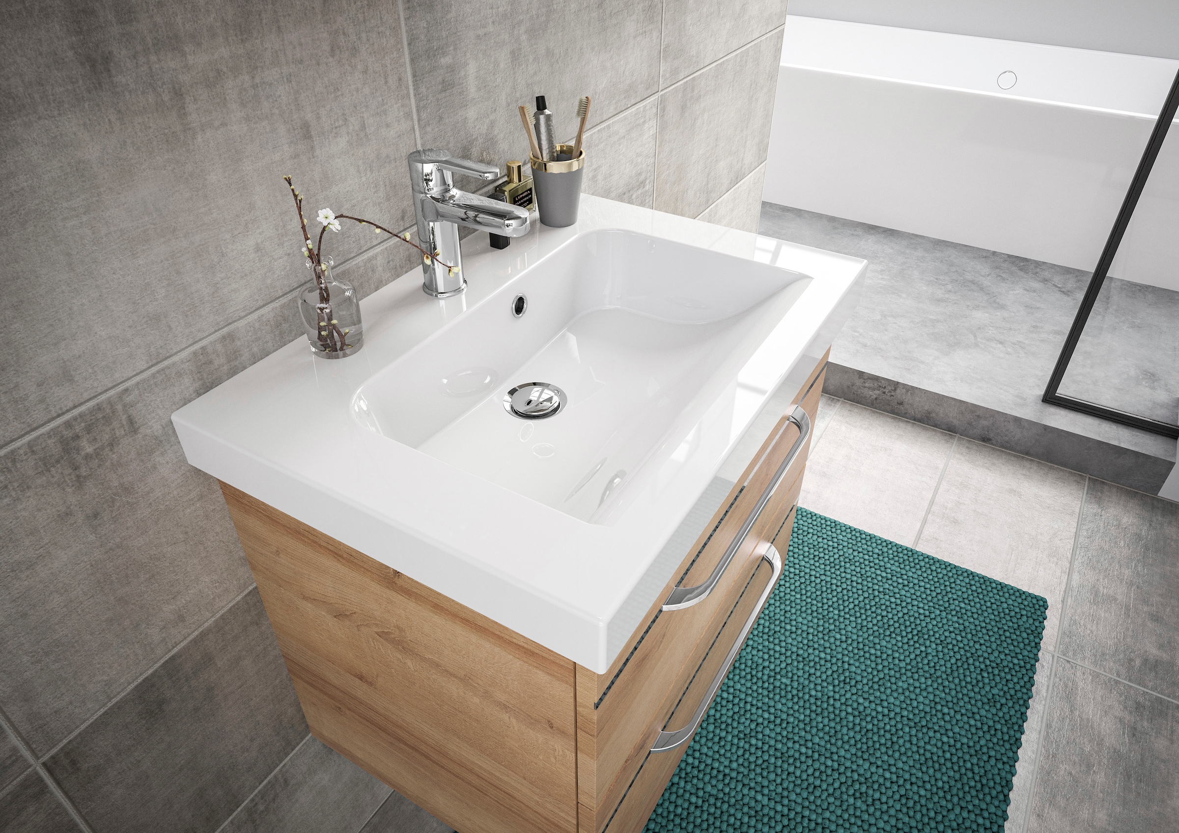 Saphir Badmöbel-Set »Balto Sprint 2-teilig, Mineralmarmor-Waschtisch mit LED-Spiegelschrank«, (2 St.), Badezimmer Set inkl. Türdämpfer, 70 cm breit, 2 Türen, 2 Schubladen