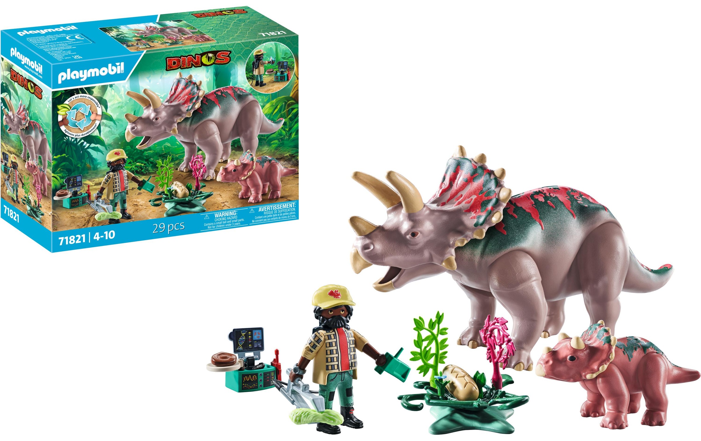 Playmobil® Spielbausteine »Dinos Triceratops mit Jungtier 71821«, (29 St.)