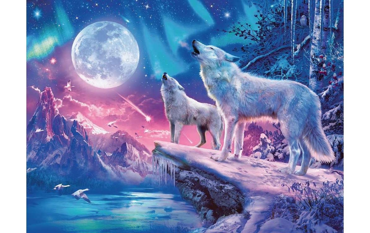 Ravensburger Puzzle »Wolf im Nordlicht«, Leuchtet im Dunkeln