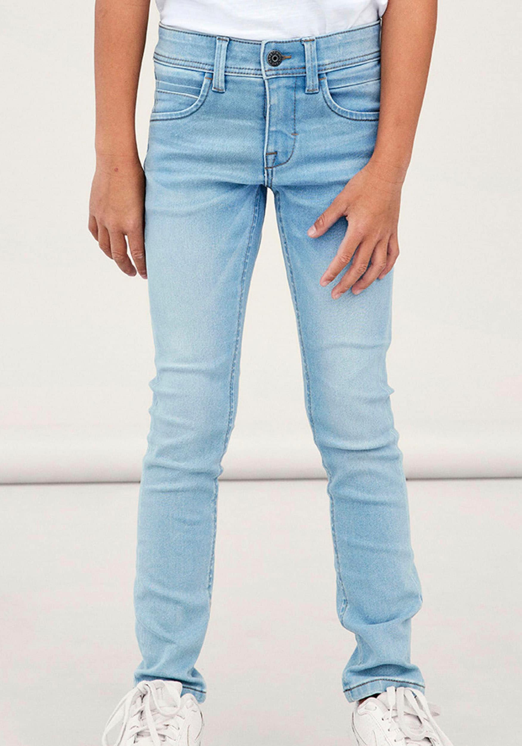 Name It Stretch-Jeans »NKMSILAS für Jungen mit verstellbarem Bund und schlanker Form« slim fit, Denim, Abriebeffekte, angesetztes Bündchen