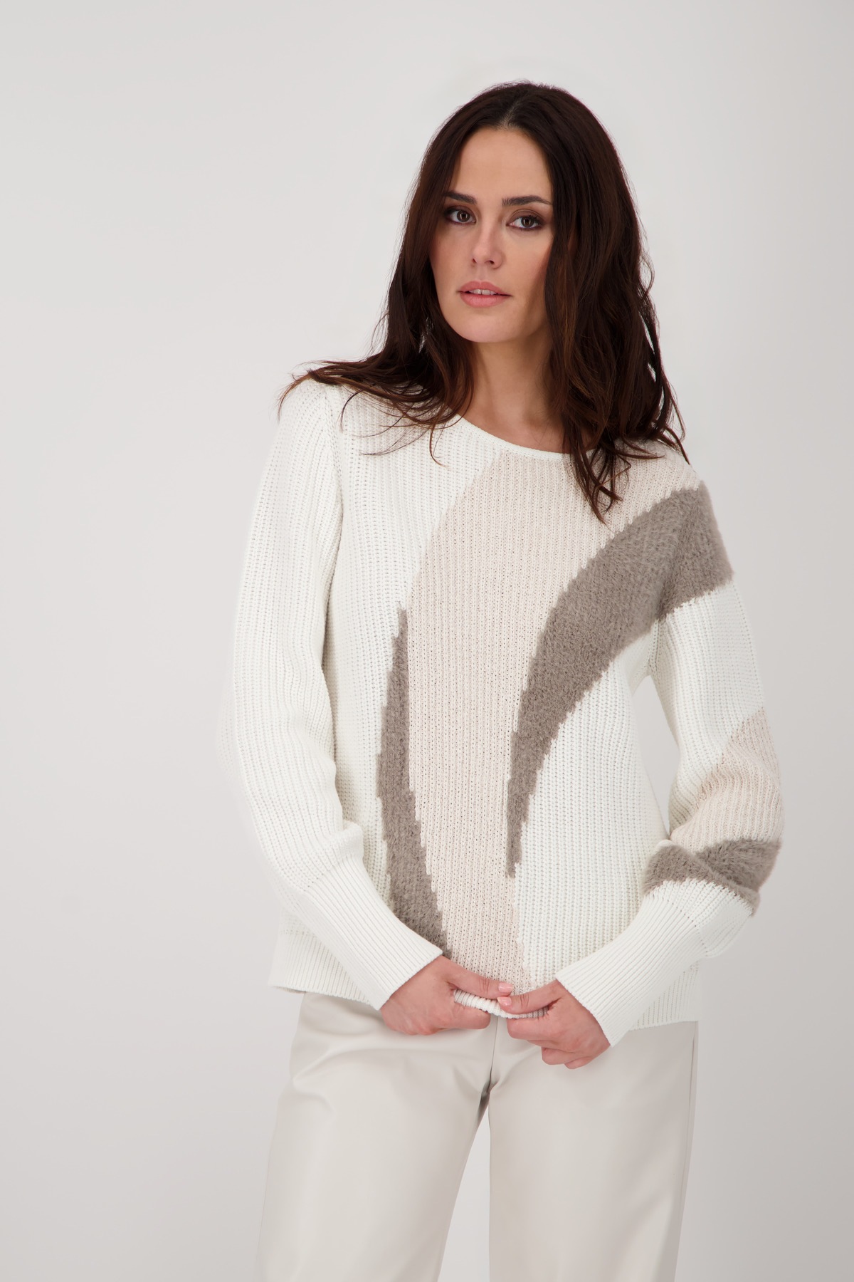 Monari Strickpullover »Pullover Intarsie« Mit Rundhalsausschnitt