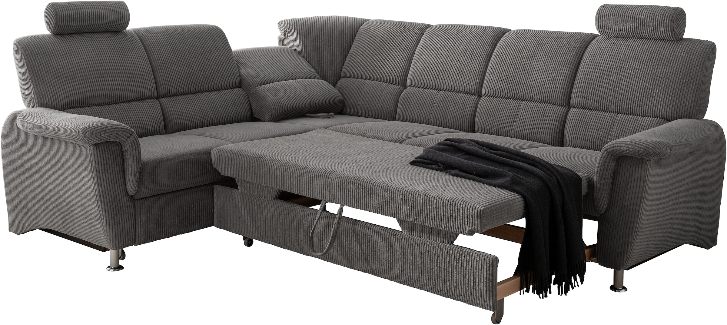Home affaire Ecksofa »Pisa L-Form, mit Schlaffunktion, Stauraum, 2x höhenverstellbare«, Kopfstützen und Relaxfunktion im Eckelement