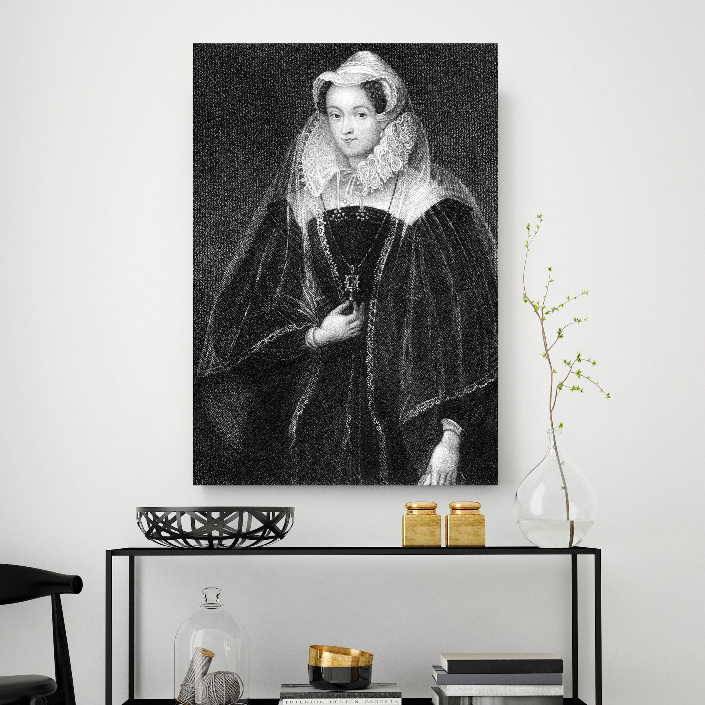 queence Leinwandbild »Lady 3«, Historische Persönlichkeiten-Königinnen-Schwarz-Weiss-Frau, Premium-Leinwandstoff, Handarbeit aus Deutschland, 40x60cm