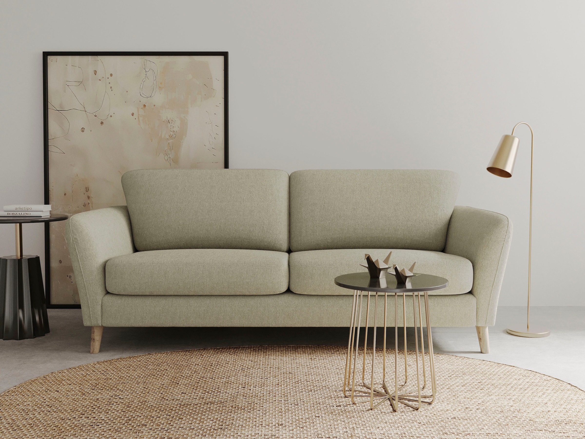 Home affaire 3-Sitzer "MARSEILLE 3er Sofa 206 cm, Cord, Flachgewebe, Struktur, Webstoff" Massivholzbeine Eiche, Landhausstil, Wellenunterfederung