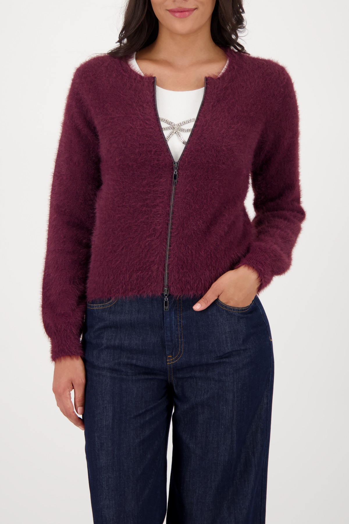 Monari Strickjacke »Jacke Strickjacke Plüsch« Regular fit mit Rundhalsausschnitt