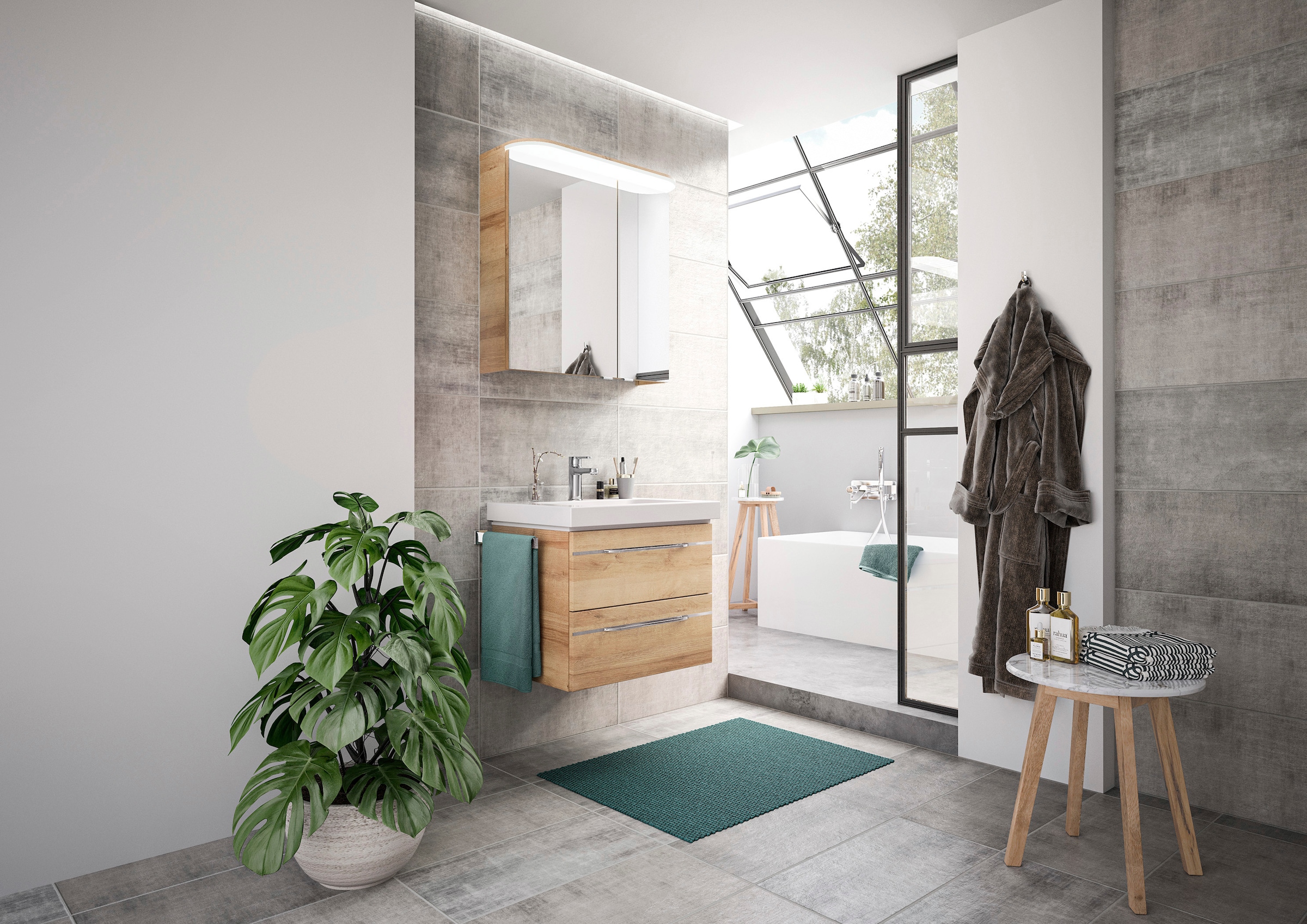 Saphir Badmöbel-Set »Balto Sprint 2-teilig, Mineralmarmor-Waschtisch mit LED-Spiegelschrank«, (2 St.), Badezimmer Set inkl. Türdämpfer, 70 cm breit, 2 Türen, 2 Schubladen