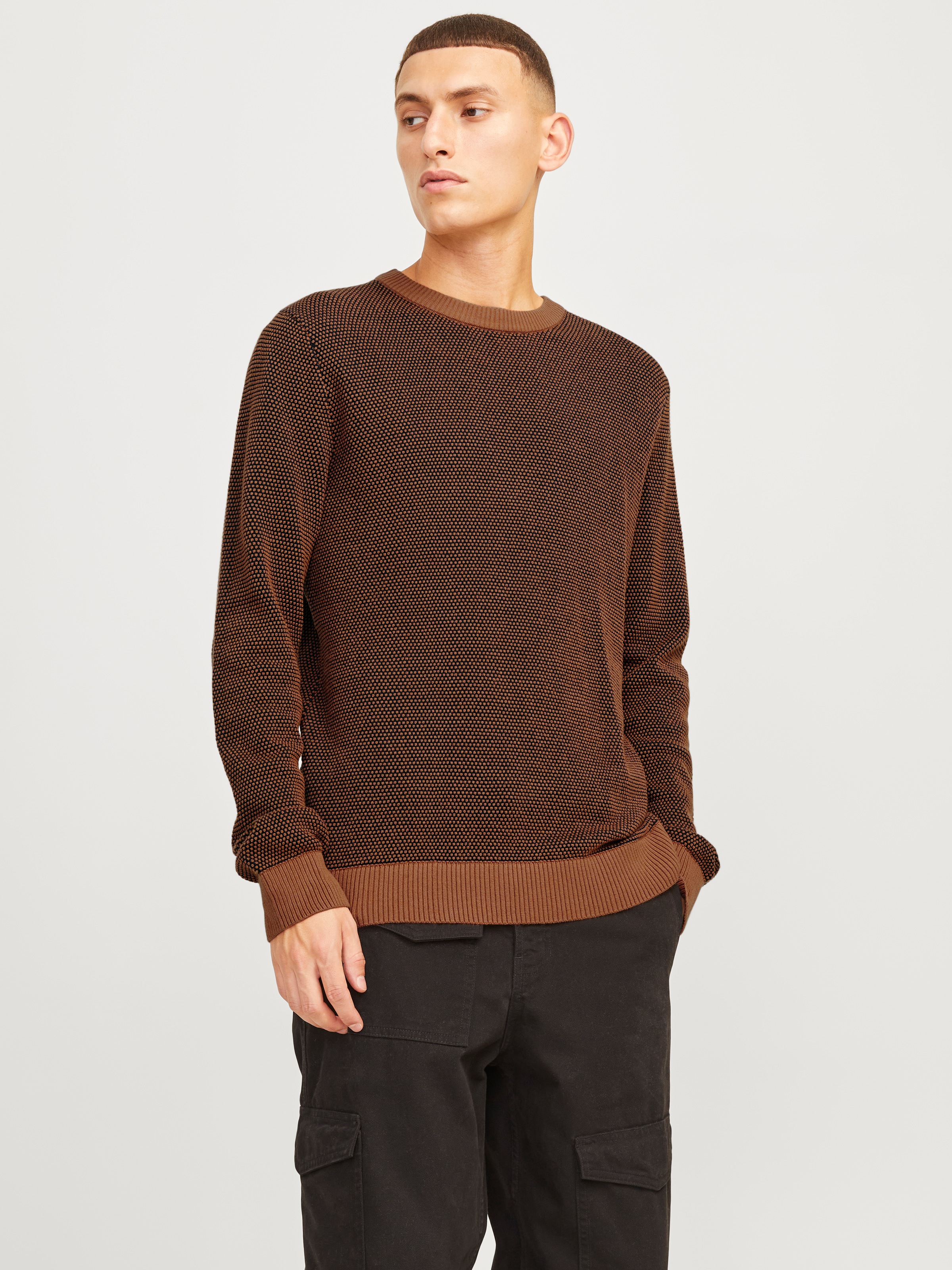 Jack & Jones Rundhalspullover »JJEGLOBE KNIT CREW NECK NOOS« in Strick Optik