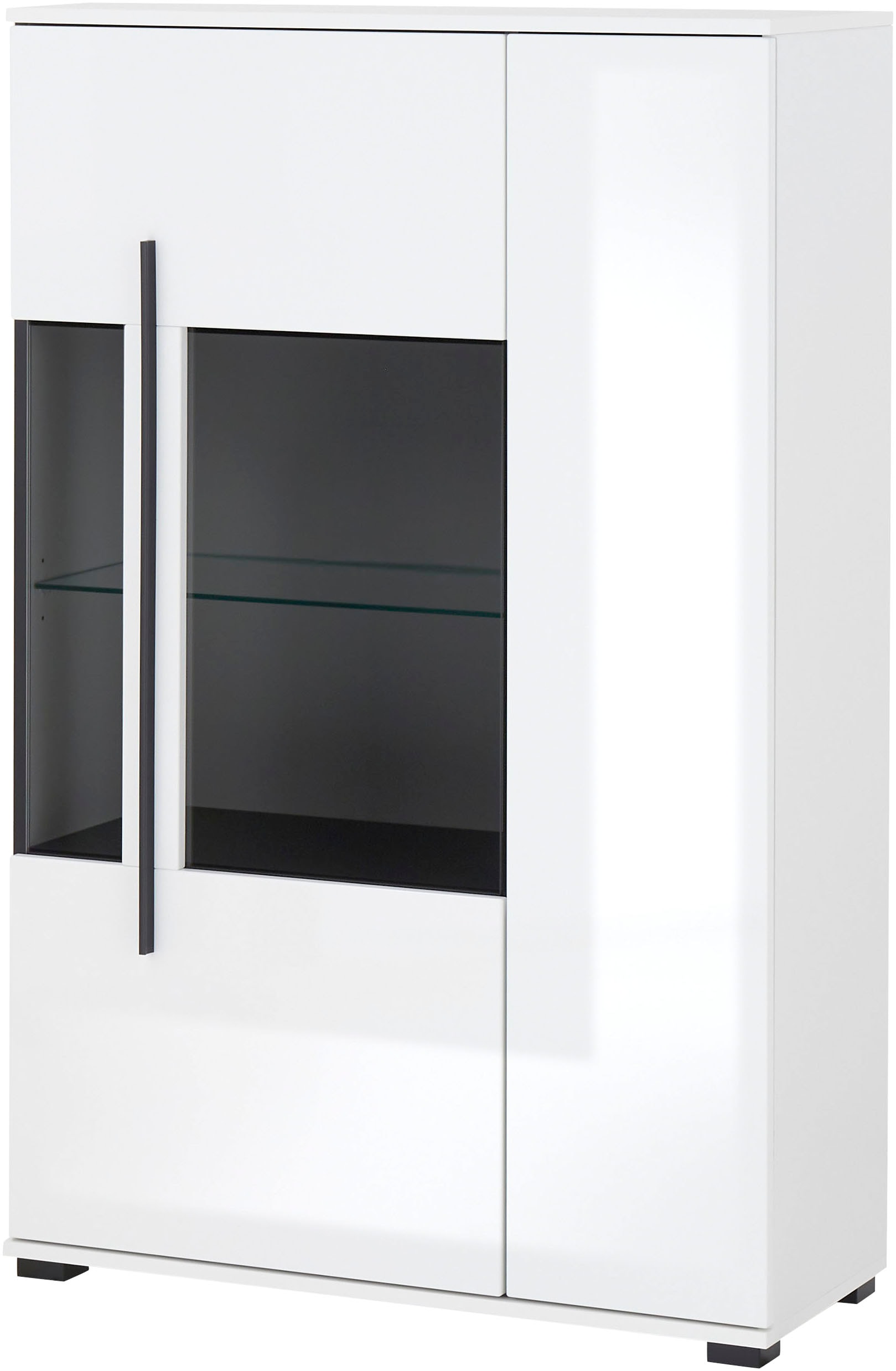 INOSIGN Vitrine »Cantara, Vitrinenschrank in Eiche Evoke oder weiss, Standvitrine«, schwarzer Stangengriff, ausreichend Stauraum, vielseitig einsetzbar
