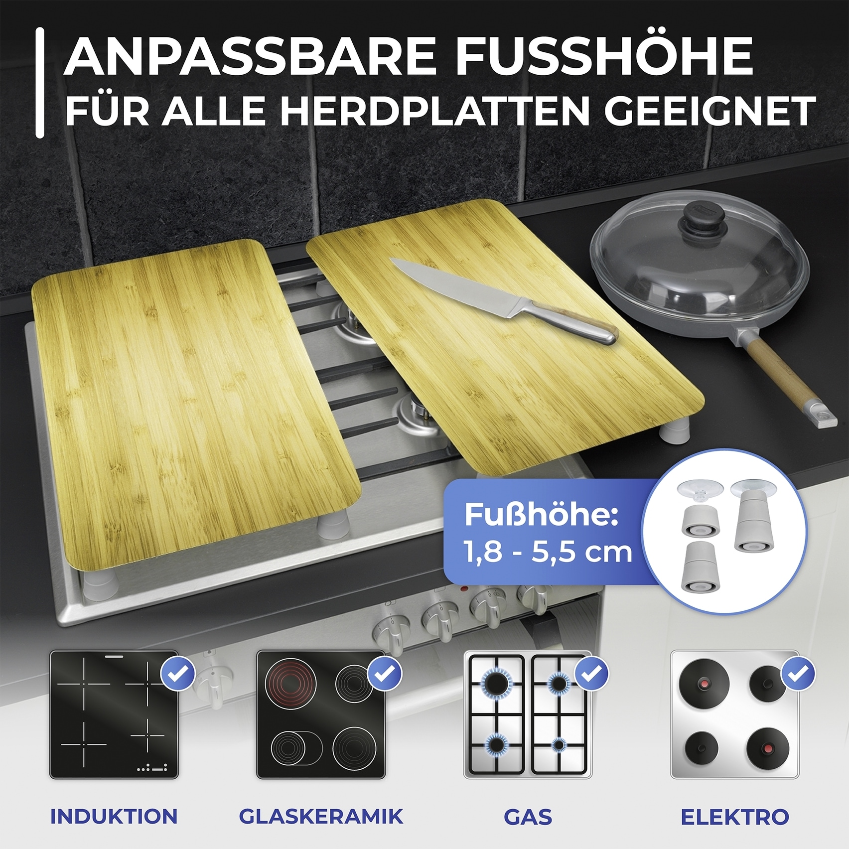 Maximex Herd-Abdeckplatte »Universal Modell Holz-Optik«, (Set, 2 tlg.), Herdabdeckung für alle Herdarten, kratzfest, mit rutschfesten Füssen