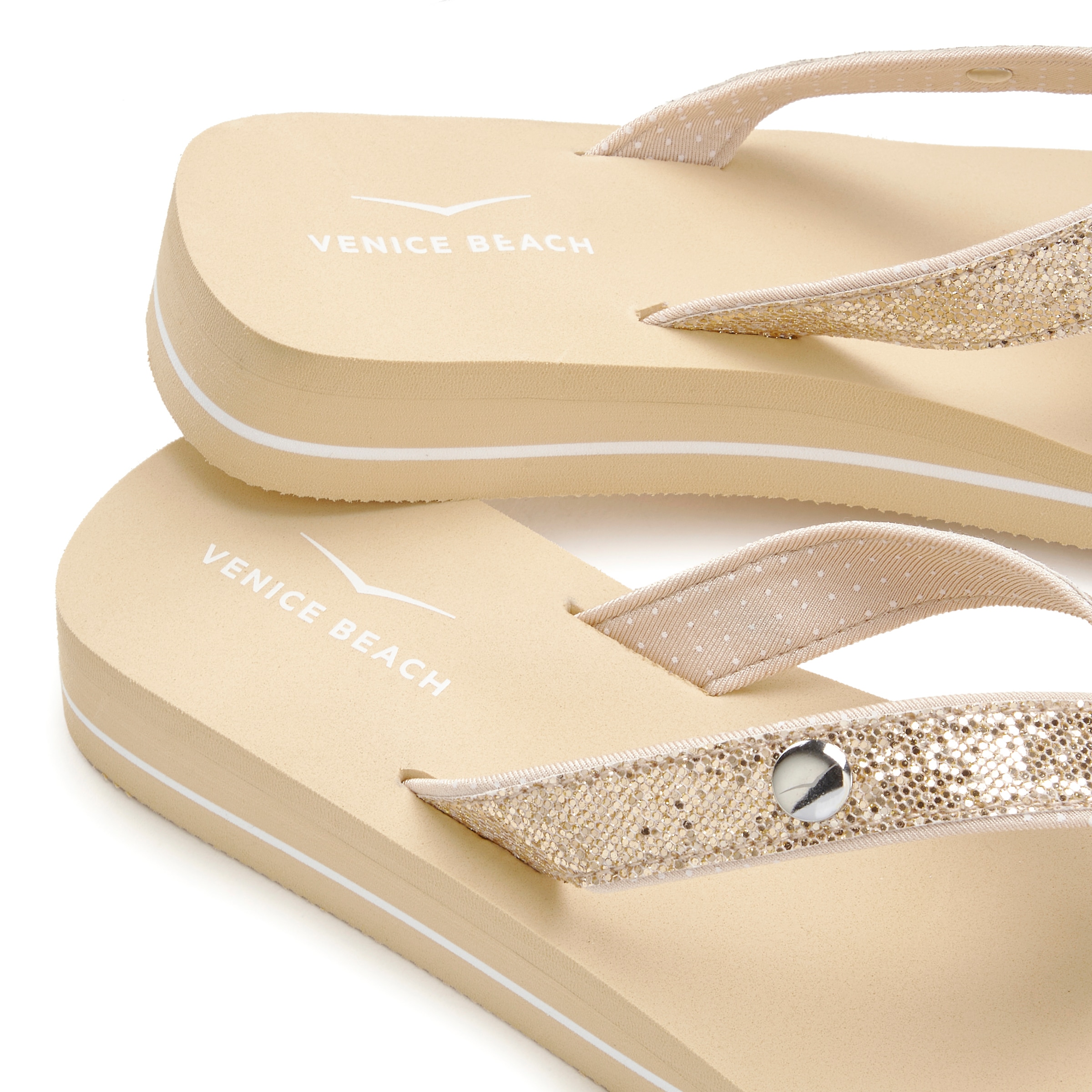 Venice Beach Badezehentrenner, Sandale, Pantolette, Badeschuh ultraleicht mit Glitzerband VEGAN
