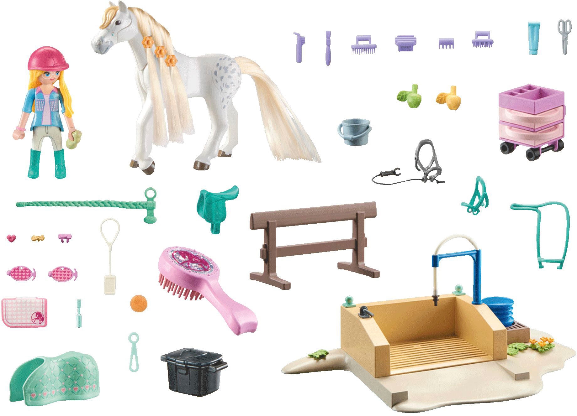 Playmobil® Konstruktions-Spielset »Isabella & Lioness mit Waschplatz (71354), Horses of Waterfall«, (86 St.), teilweise aus recyceltem Material