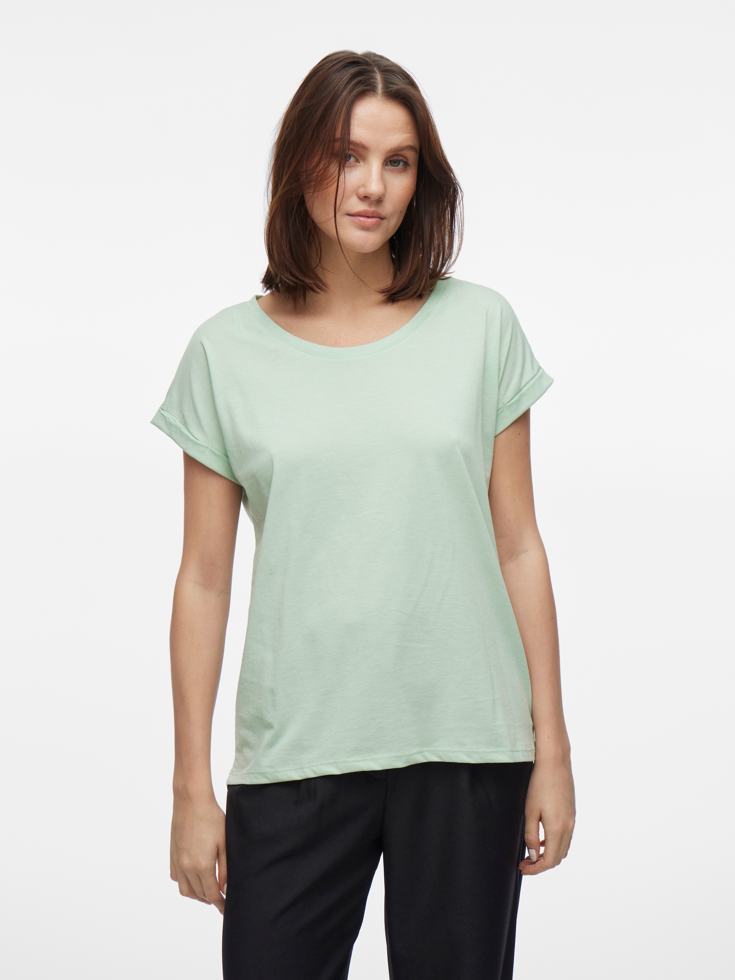 Vila Rundhalsshirt »VIDREAMERS NEW PURE T-SHIRT/SU-NOOS«, Basic Damen-T-Shirt mit Rundhalsausschnitt und umgeschlagenen Ärmeln
