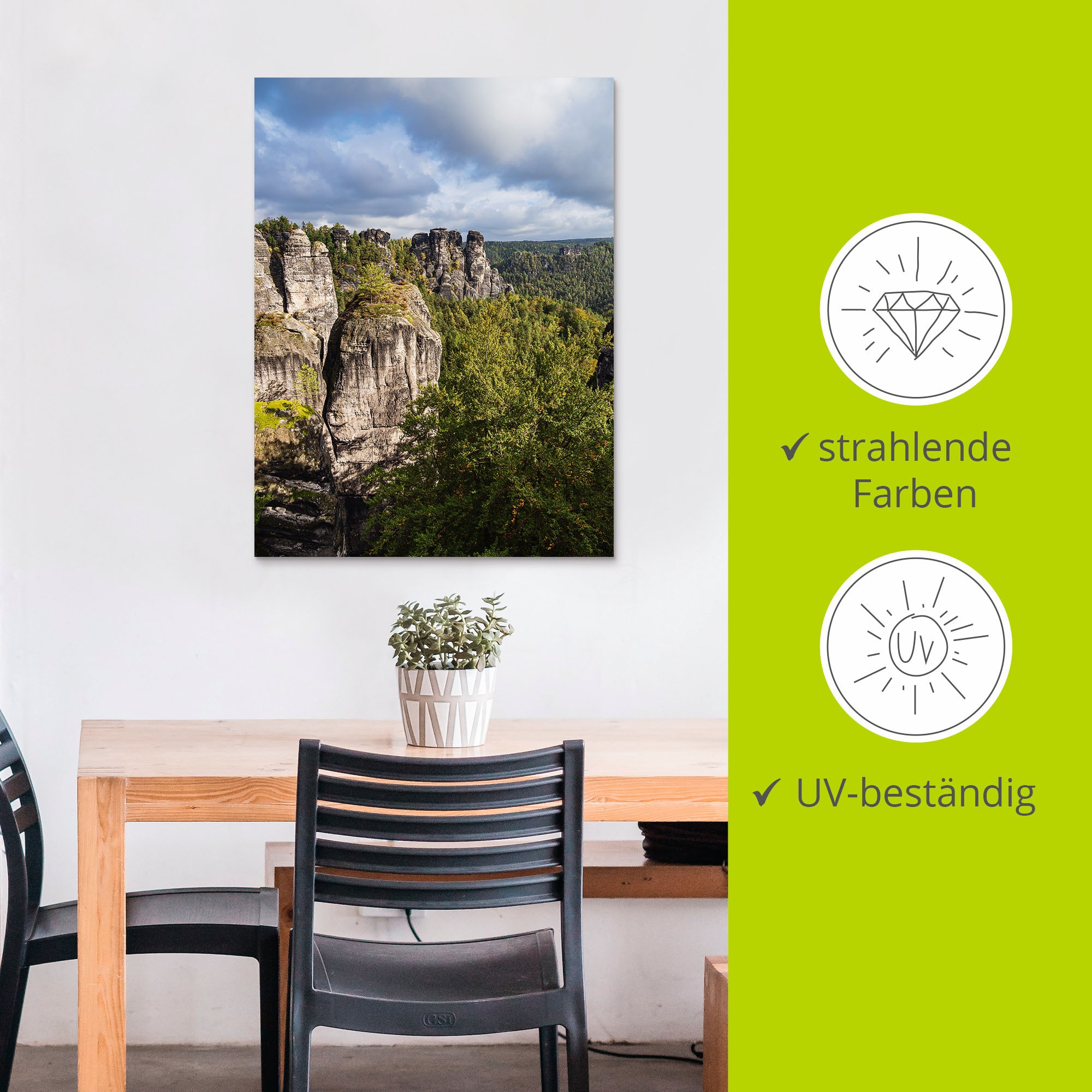 Artland Wandbild »Felsen Bäume in der Sächsische Schweiz«, Berge & Alpenbilder, (1 St.), als Alubild, Leinwandbild, Wandaufkleber oder Poster in versch. Grössen