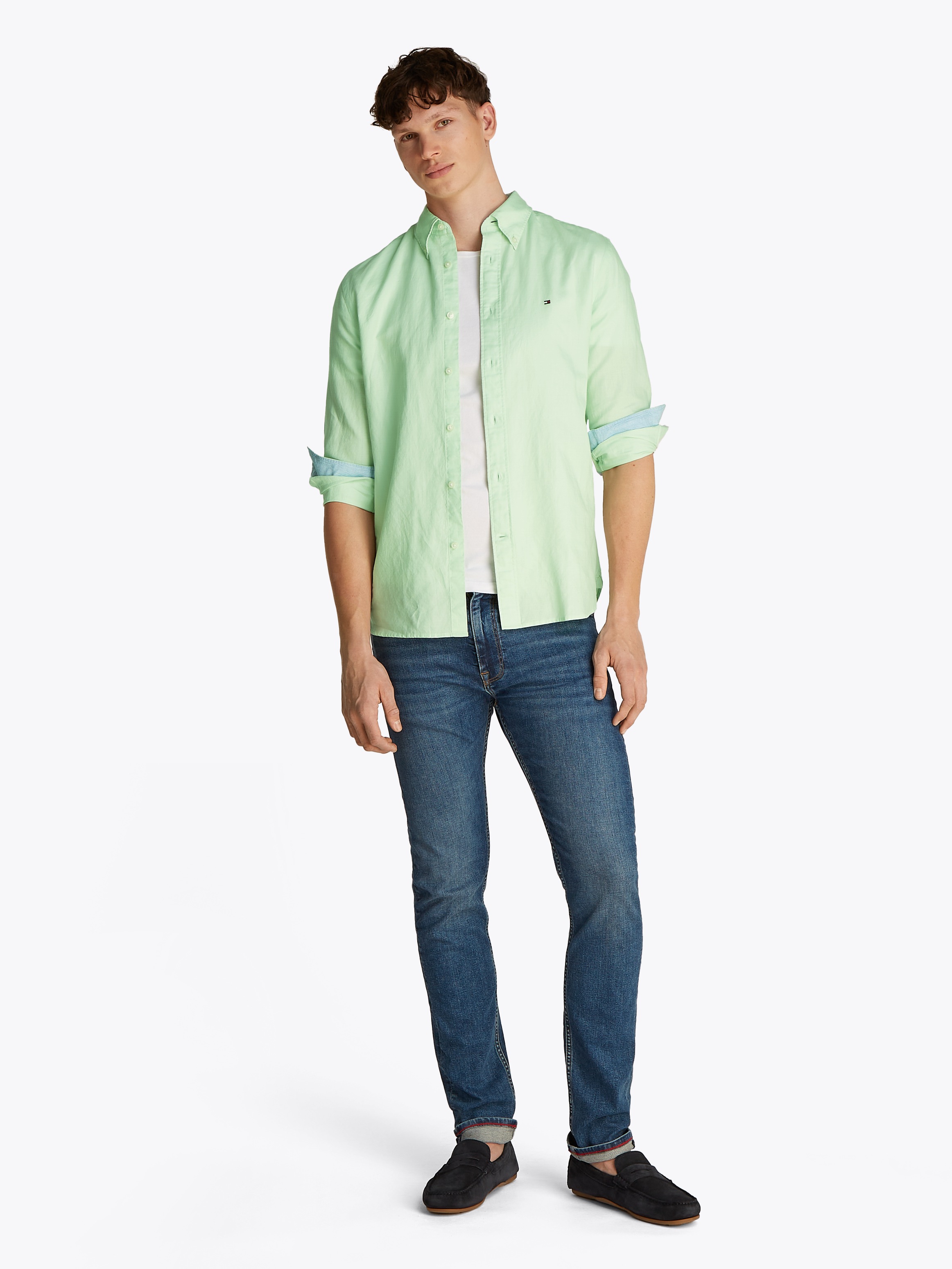 Tommy Hilfiger Langarmhemd »LINEN BLEND SOLID RF SHIRT«, mit Button-down-Kragen