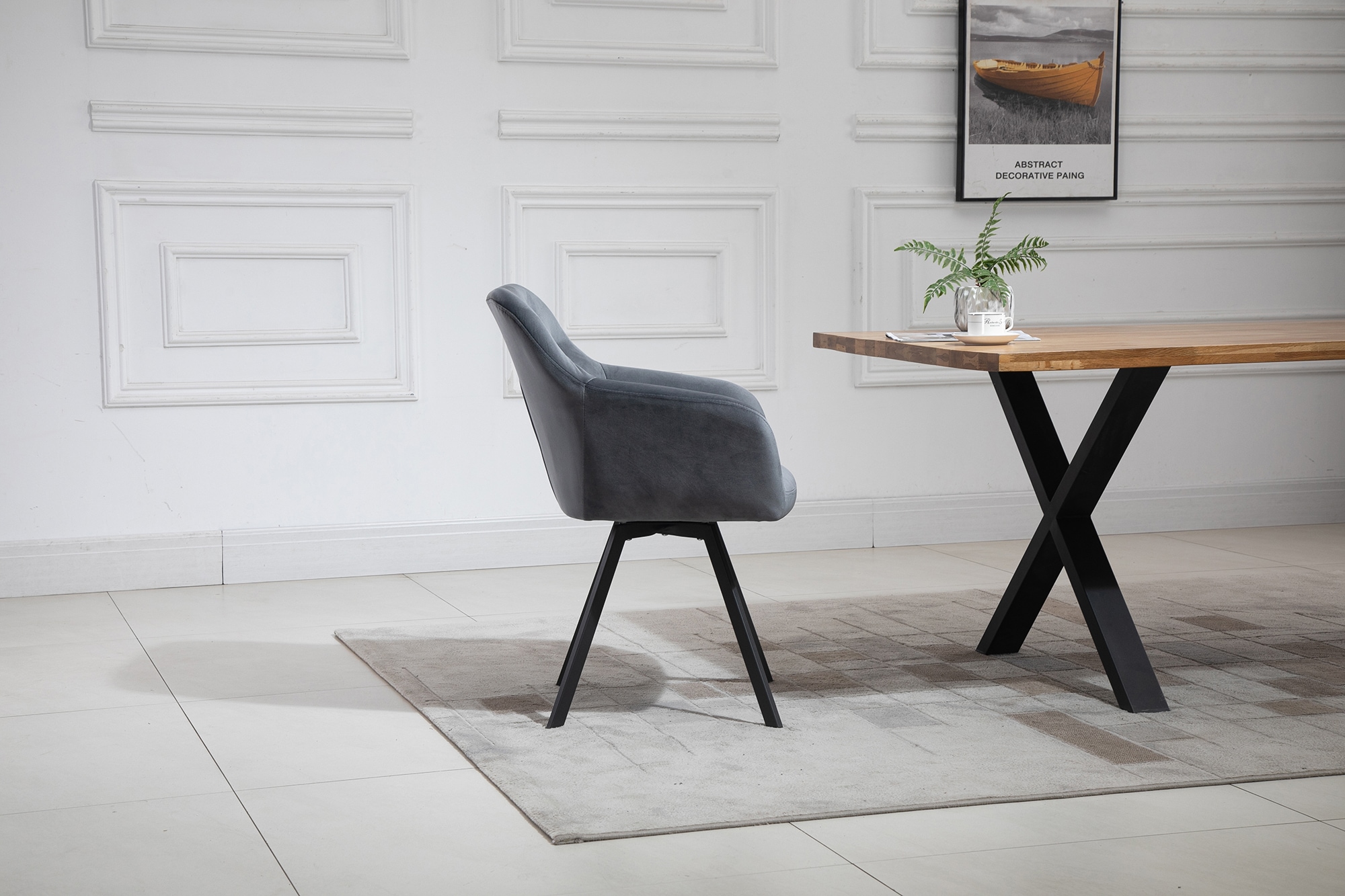 SalesFever Essgruppe, (Set, 5 tlg.), Stühle mit 360° Drehplatte, Tischplatte mit echter Baumkante