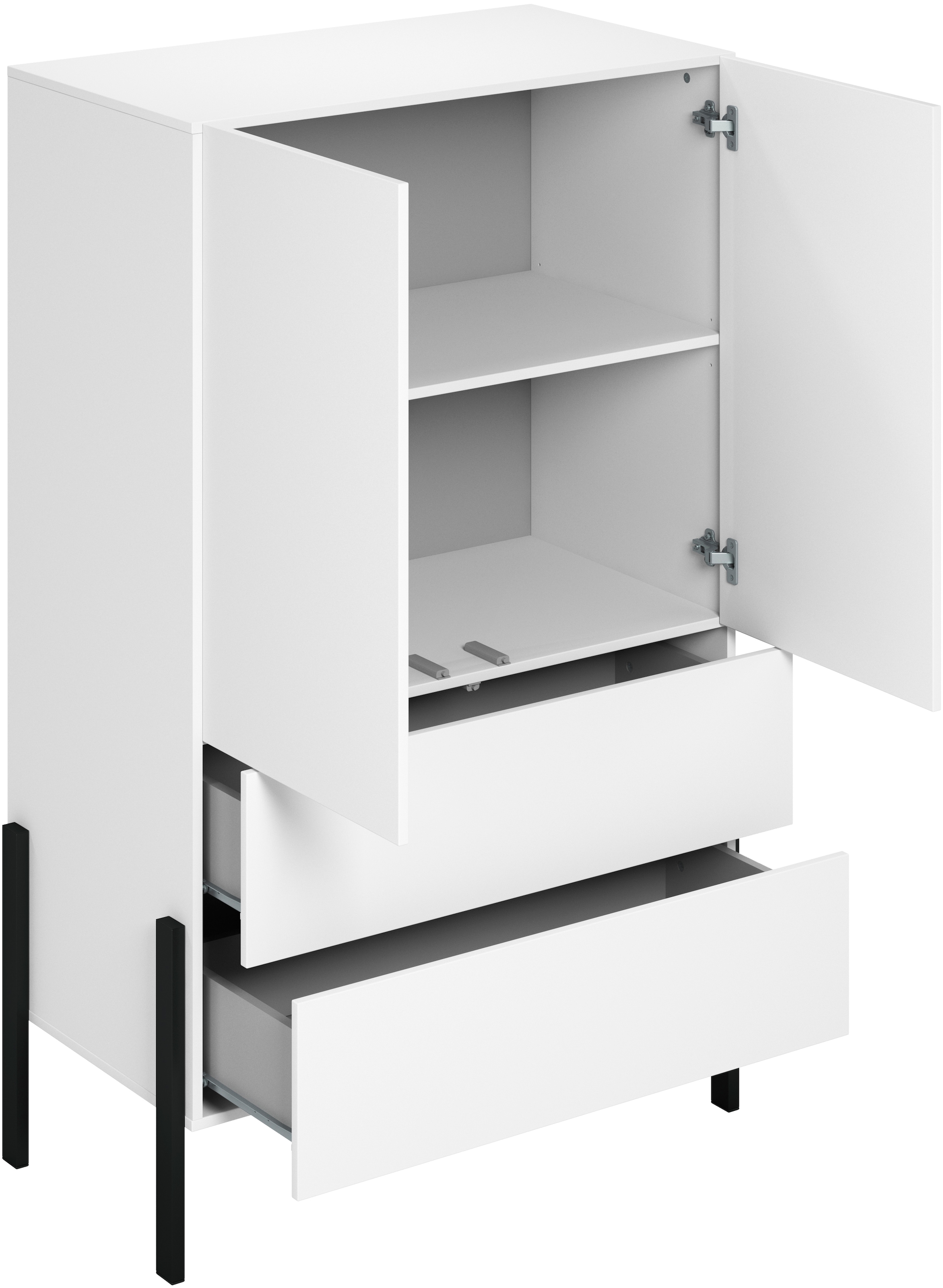 Home affaire Wäscheschrank »Jukon, moderner griffloser Kleiderschrank, Metallfüsse, Made in Europe«, (90x150x50, ideal für kleine Räume oder Nischen), Mehrzweckschrank,2 Schubladen, 2 Türen, FSC-zertifiziert