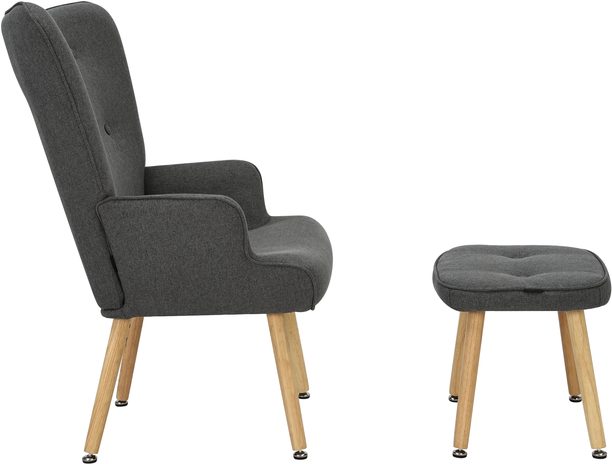 INOSIGN Ohrensessel »PERHAM, Sessel mit Hocker im Set, Knopfheftung, Massivholz-Füsse,«, komfortabler Relaxsessel und Sitz-Hocker mit Strukturbezug
