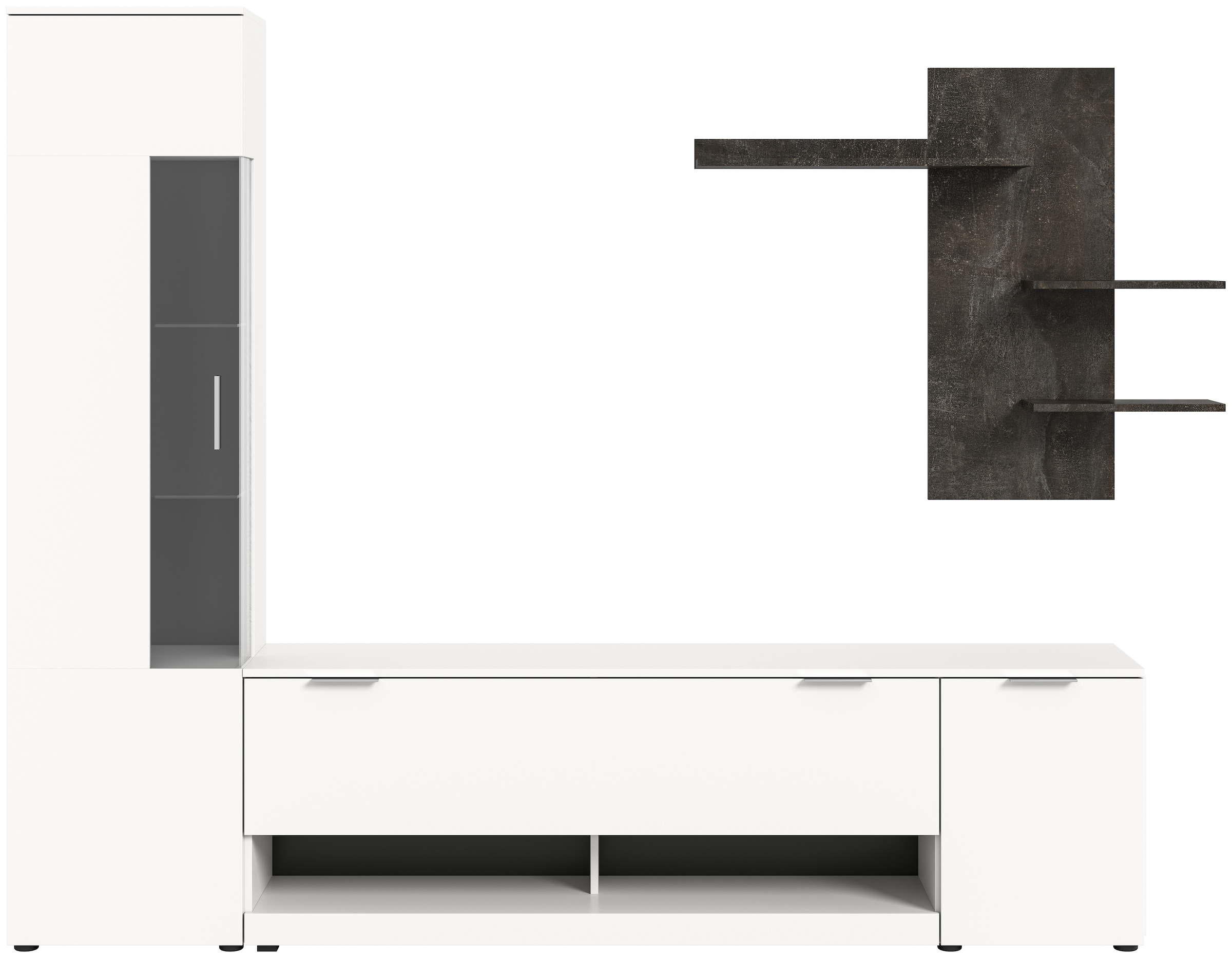 INOSIGN Wohnwand »Porto, Breite 250cm, in Weiss/Beton Nachbildung«, (3 St.), TV-Wand, Mediawand, Lowboard, Vitrine, Wandboard