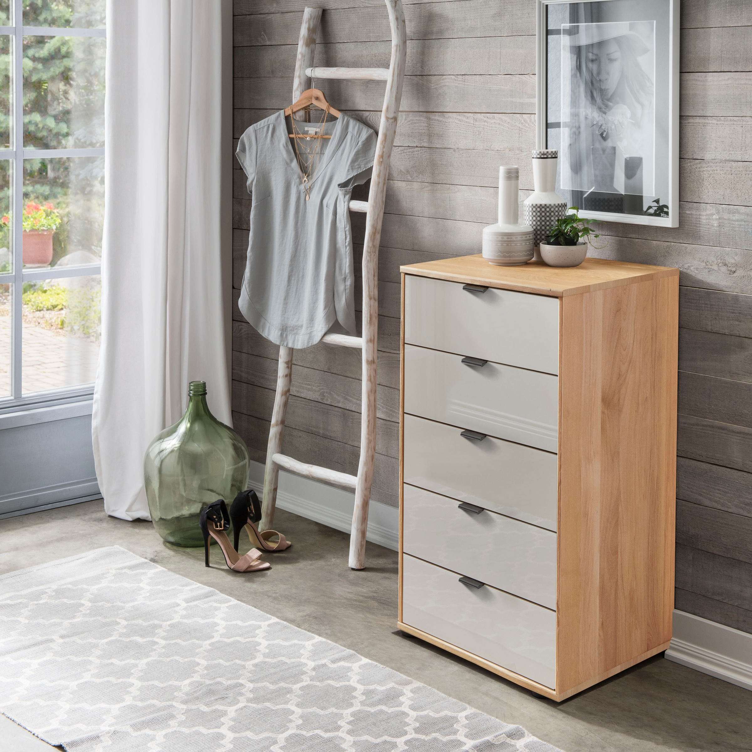 WIEMANN Schubkastenkommode "Cardiff Sideboard, Wäscheschrank, teilmassiv Erle, mit Schubladen" Glas- oder Massivholzfront, verschiedene Breiten, MADE IN GERMANY, Schubkästen inklusive Selbsteinzug und Dämpfung