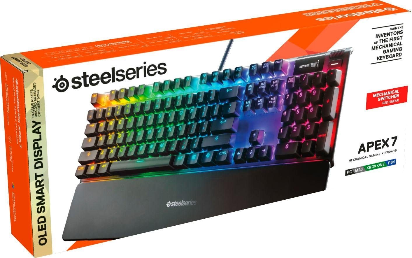 SteelSeries Gaming-Tastatur »Apex 7 Red Switch«, (Smart-Display-Handgelenkauflage-Profil-Speicher-Multimedia-Tasten-USB-Durchschleife)