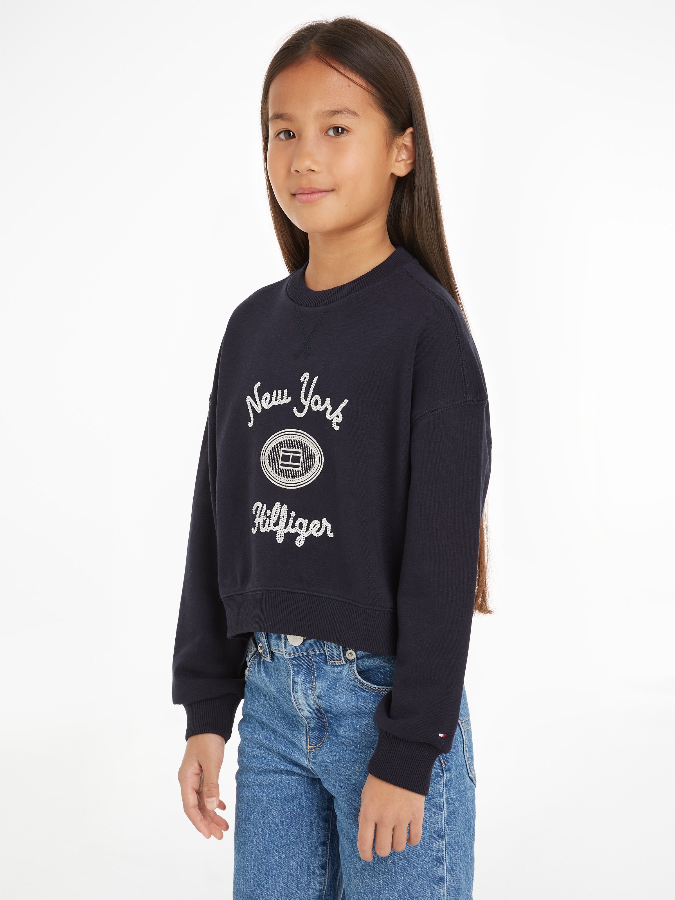 TOMMY HILFIGER Langarmshirt »HILFIGER NY EMBROIDERED CREWNECK«, Kinder bis 16 Jahre mit Logostickerei