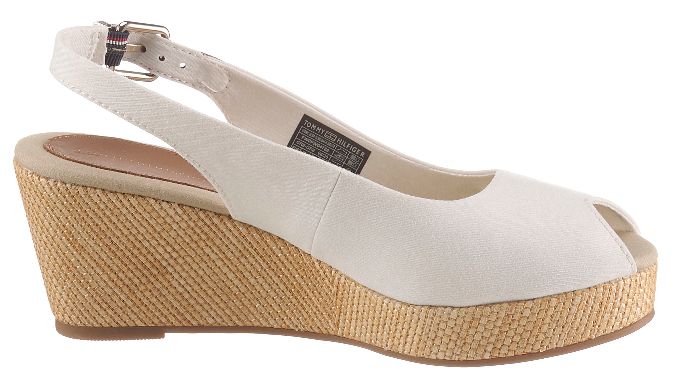 Tommy Hilfiger Sandalette »ICONIC ELBA SLING BACK WEDGE«, Sommerschuh, Sandale, Keilabsatz, mit Jutebesatz