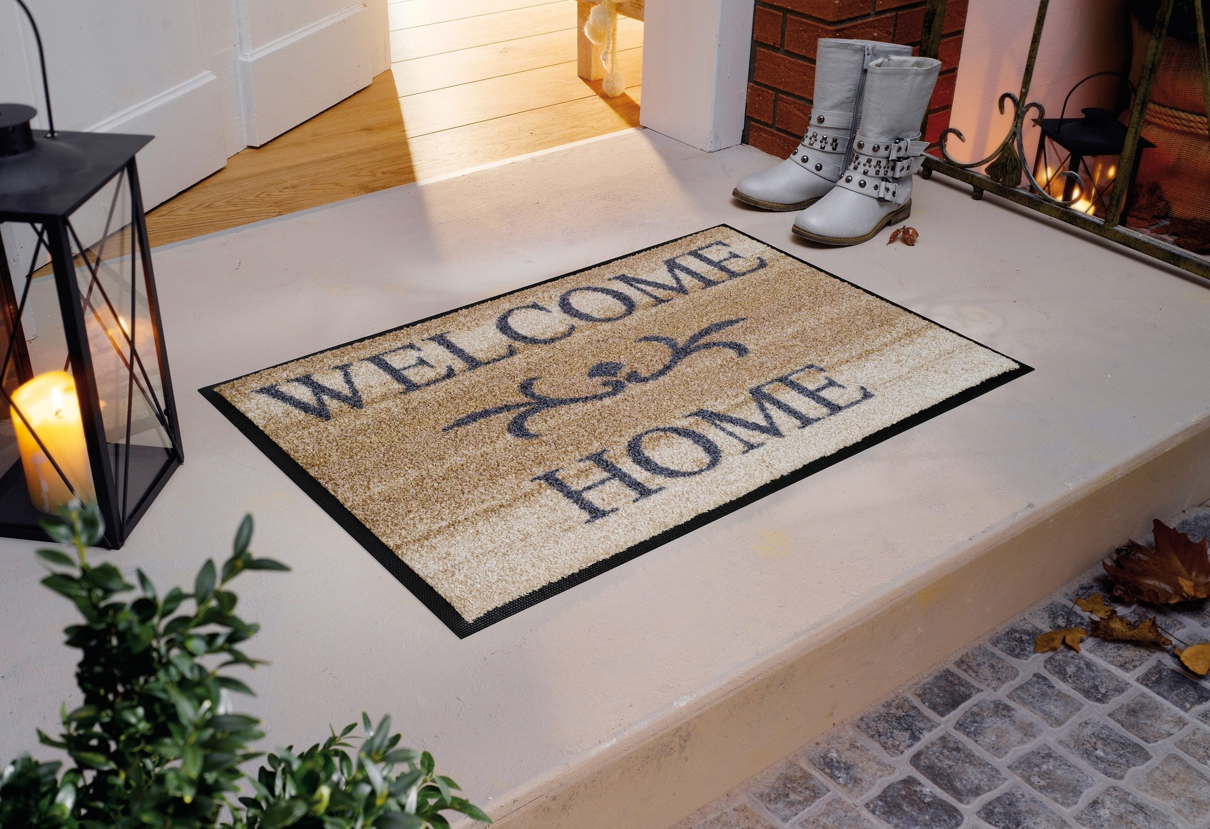 wash+dry by Kleen-Tex Fußmatte "Welcome Home" rechteckig 7 mm Höhe Schmutzfangmatte, mit Spruch, In- und Outdoor geeignet, waschbar