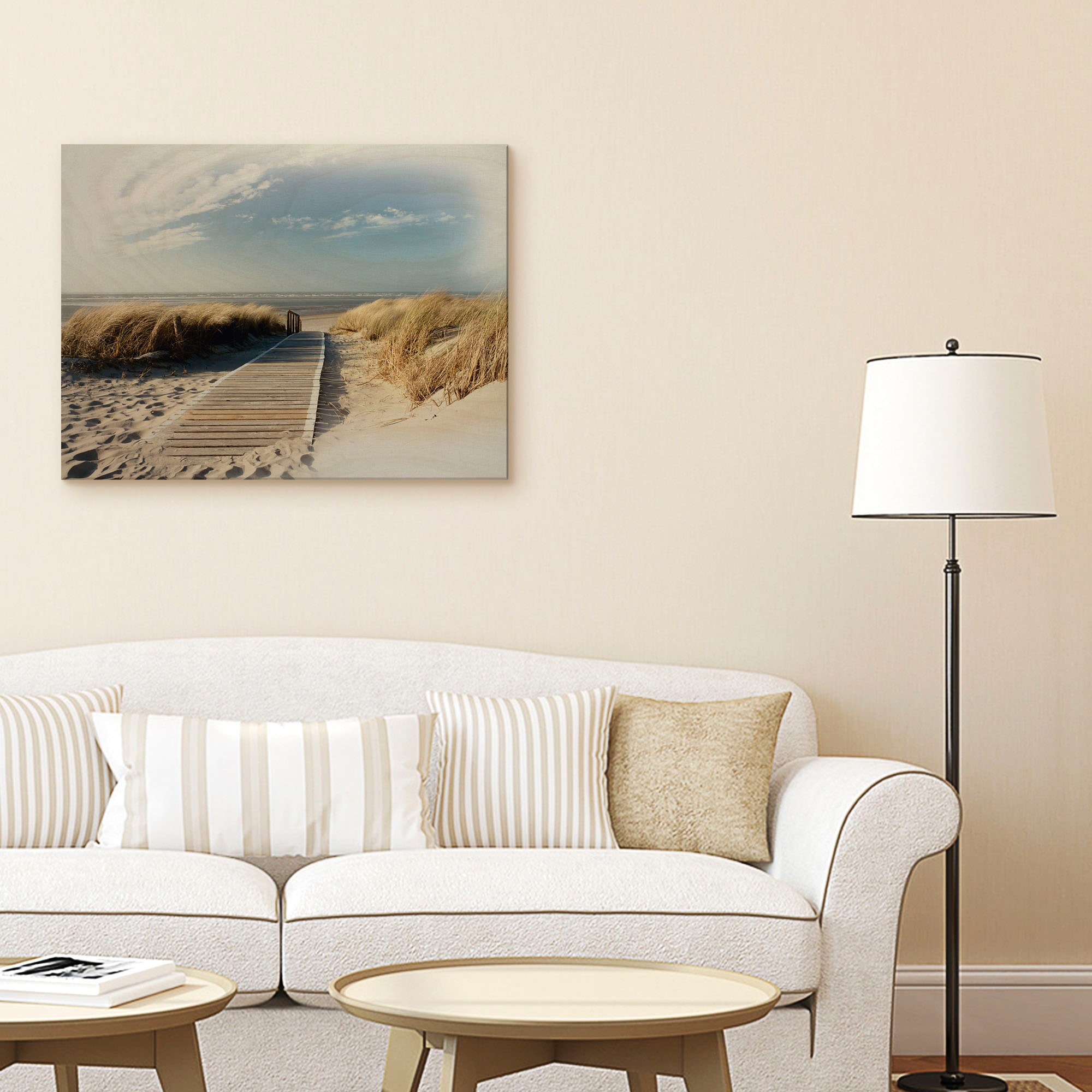 Artland Holzbild »Nordseestrand auf Langeoog - Steg«, Landschaftsbilder, (1 St.)