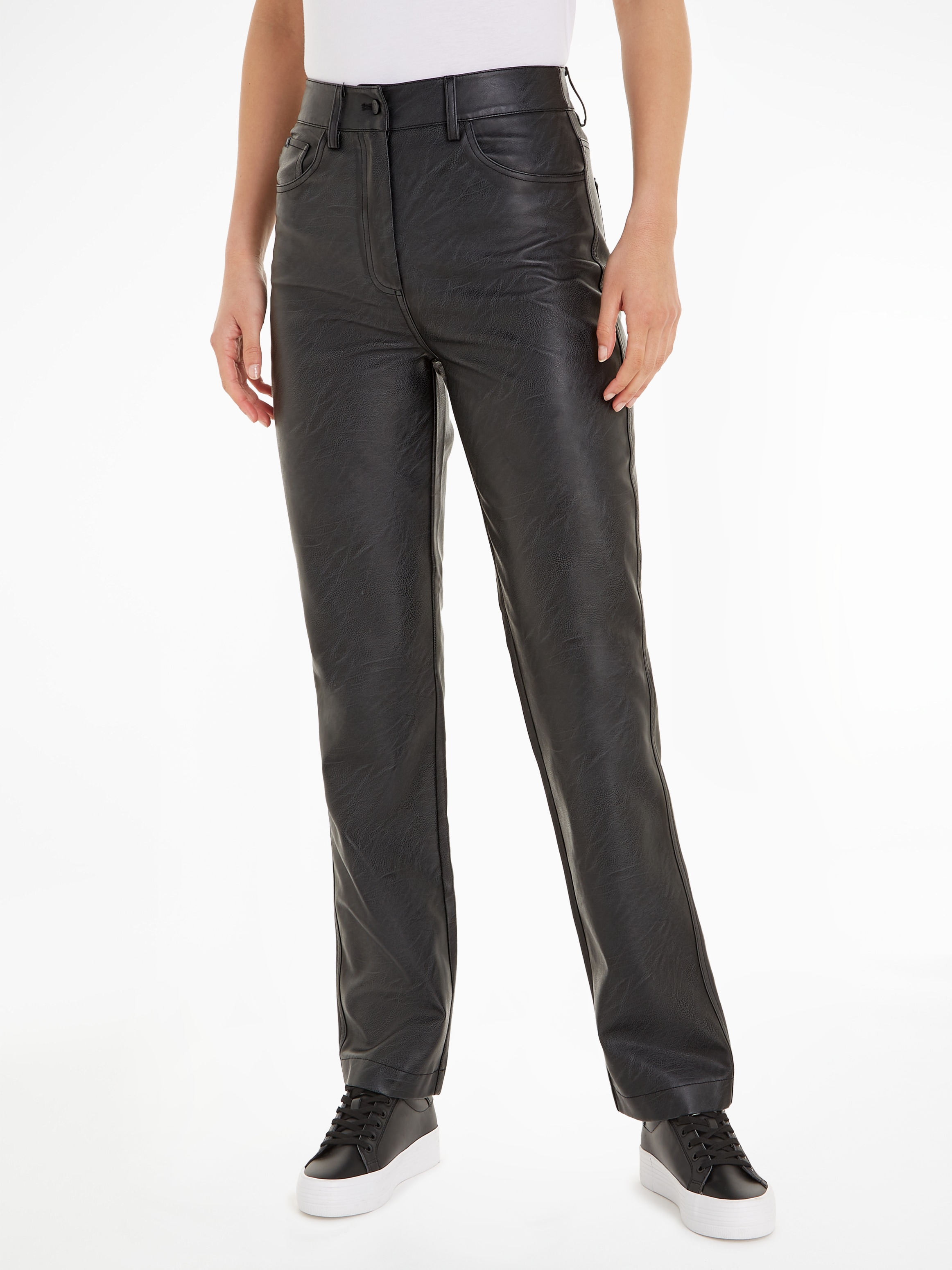 Calvin Klein Jeans Lederimitathose »FAUX LEATHER HIGH RISE STRAIGHT«