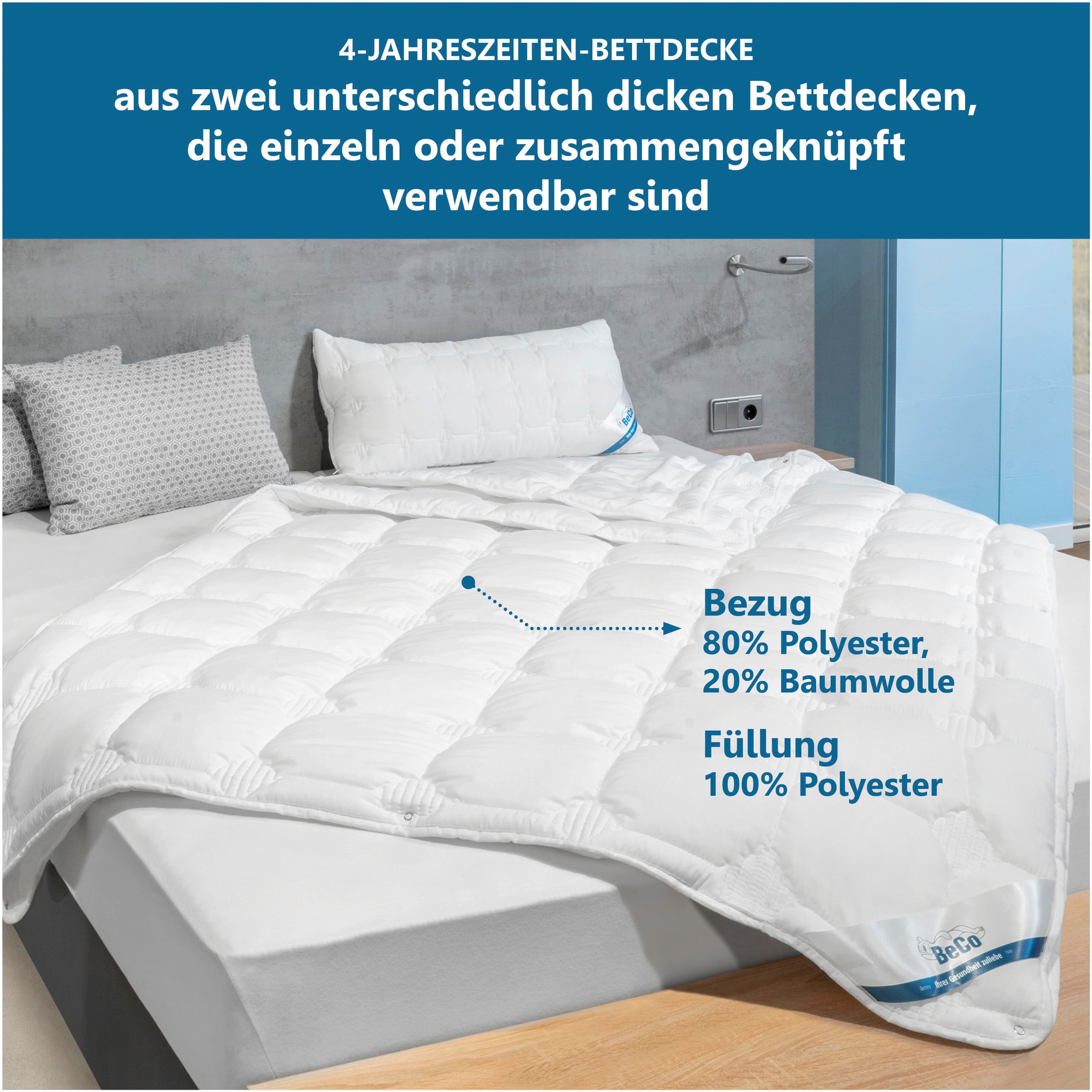 Beco Microfaserbettdecke "Medibett Cotton Soft, Bettdecken für Sommer und Winter, Decke" normal Füllung Polyester 1 Stk. tlg. Bettdecke 135x200 cm, allergiker geeignet (Hausstauballerker)