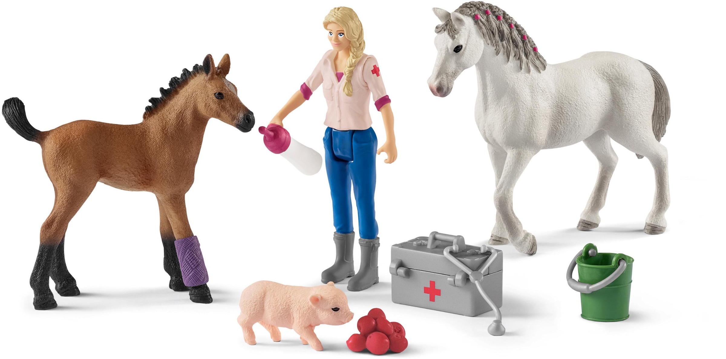 Schleich® Spielfigur »HORSE CLUB, Spielset, Arztbesuch bei Stute und Fohlen (42486)«, Made in Europe