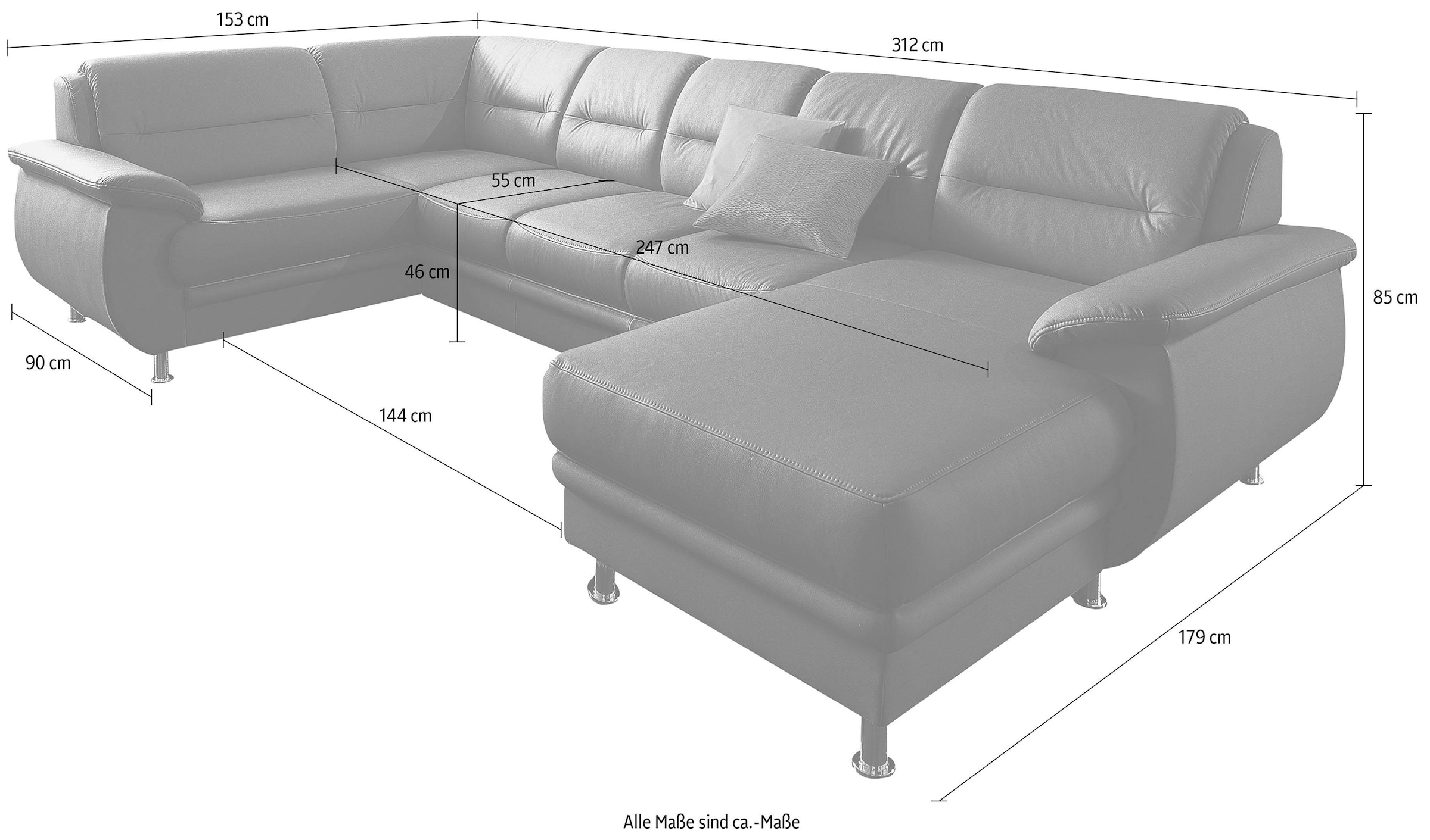 sit&more Wohnlandschaft »Mailand U-Form«, wahlweise mit Bettfunktion, frei im Raum stellbar