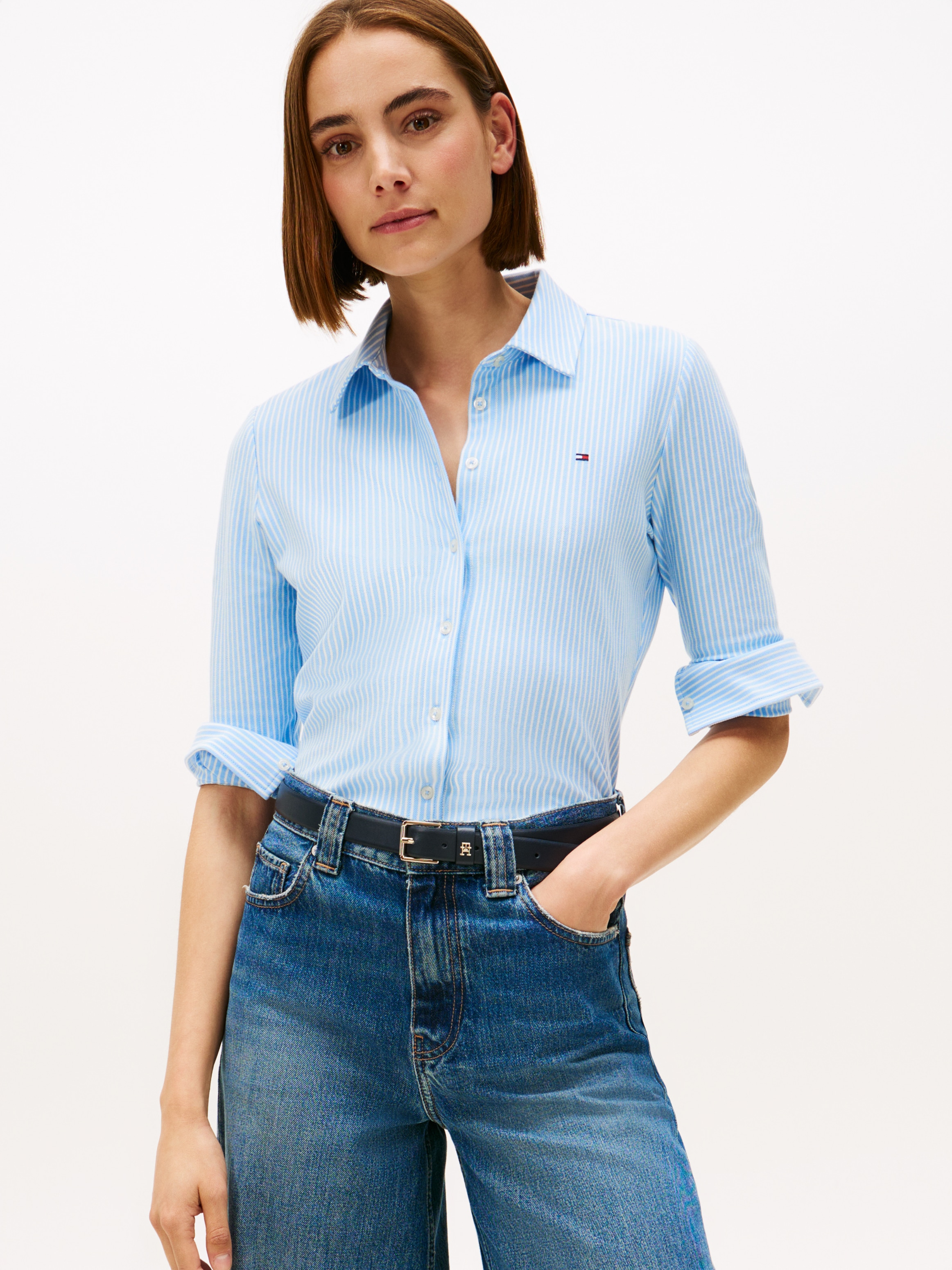 Tommy Hilfiger Poloshirt »1985 SLIM PIQUE BTN DOWN LS mit Polokragen und Label« Baumwollmischung, slim fit