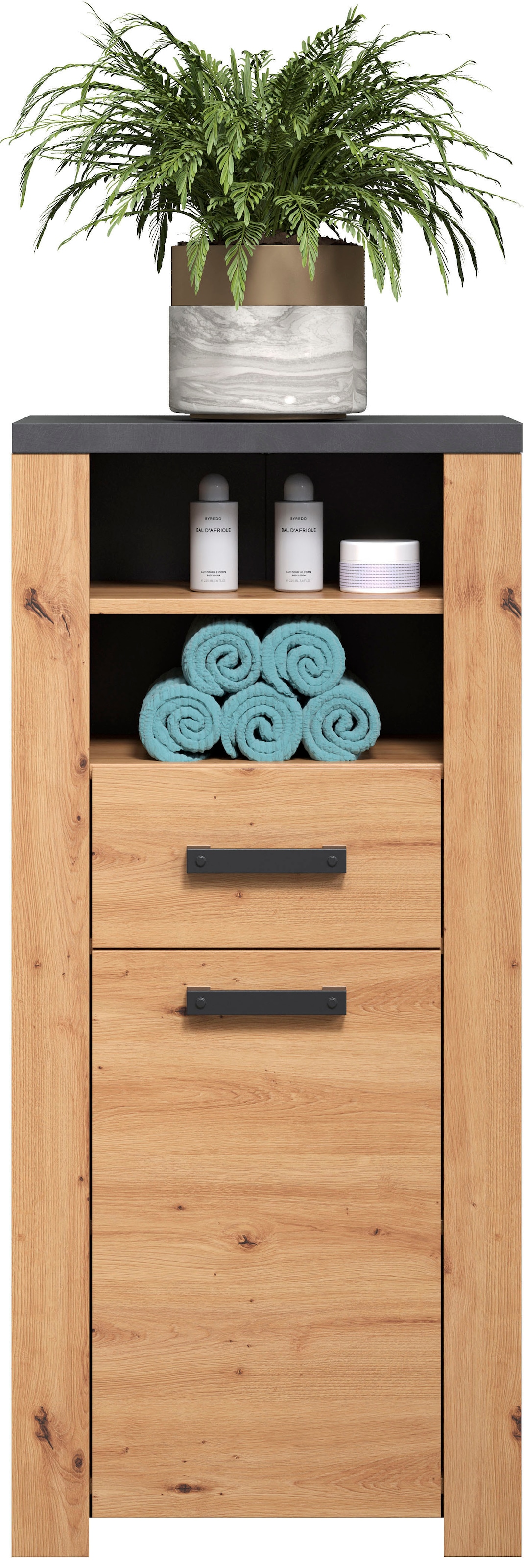 Home affaire Midischrank »Ambres«, (1 St.), Badschrank in matter Echtholzoptik - Masse (B/T/H) 53/35/118 cm