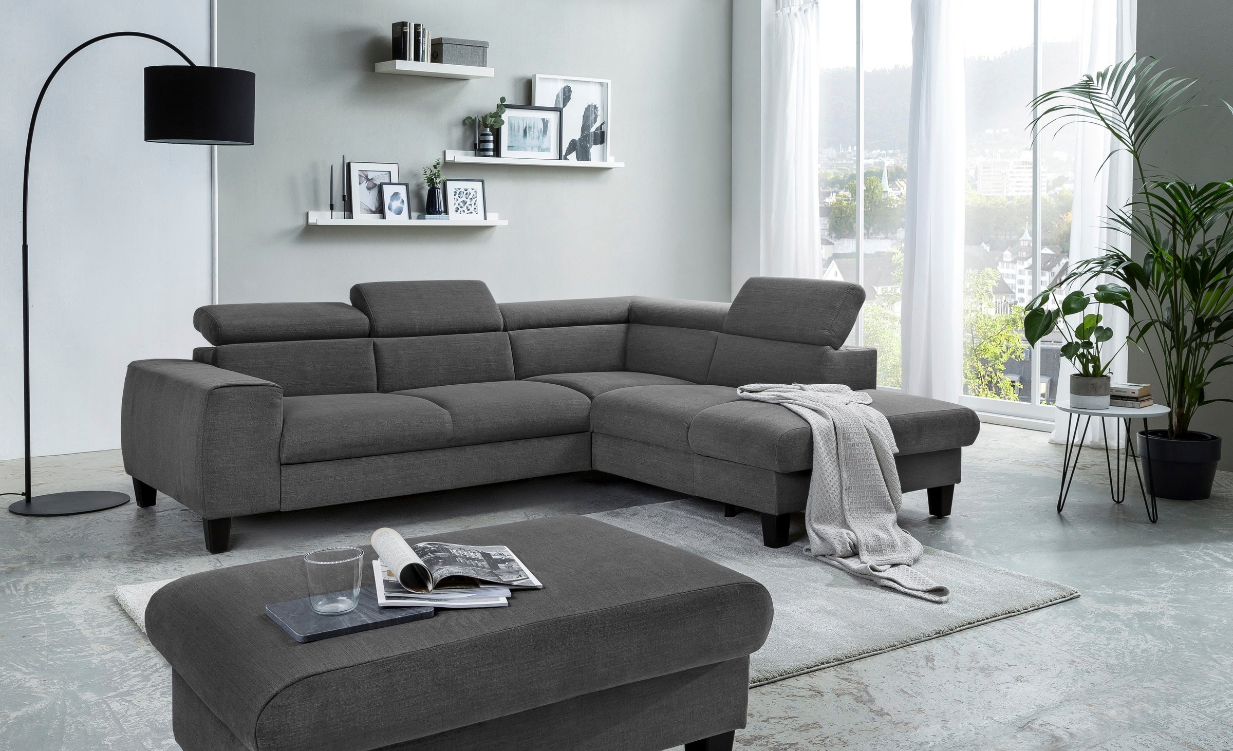 COTTA Polstergarnitur »Morven L-Form«, (Set), Set bestehend aus: Ecksofa mit Kopfteilverstellung & Hocker