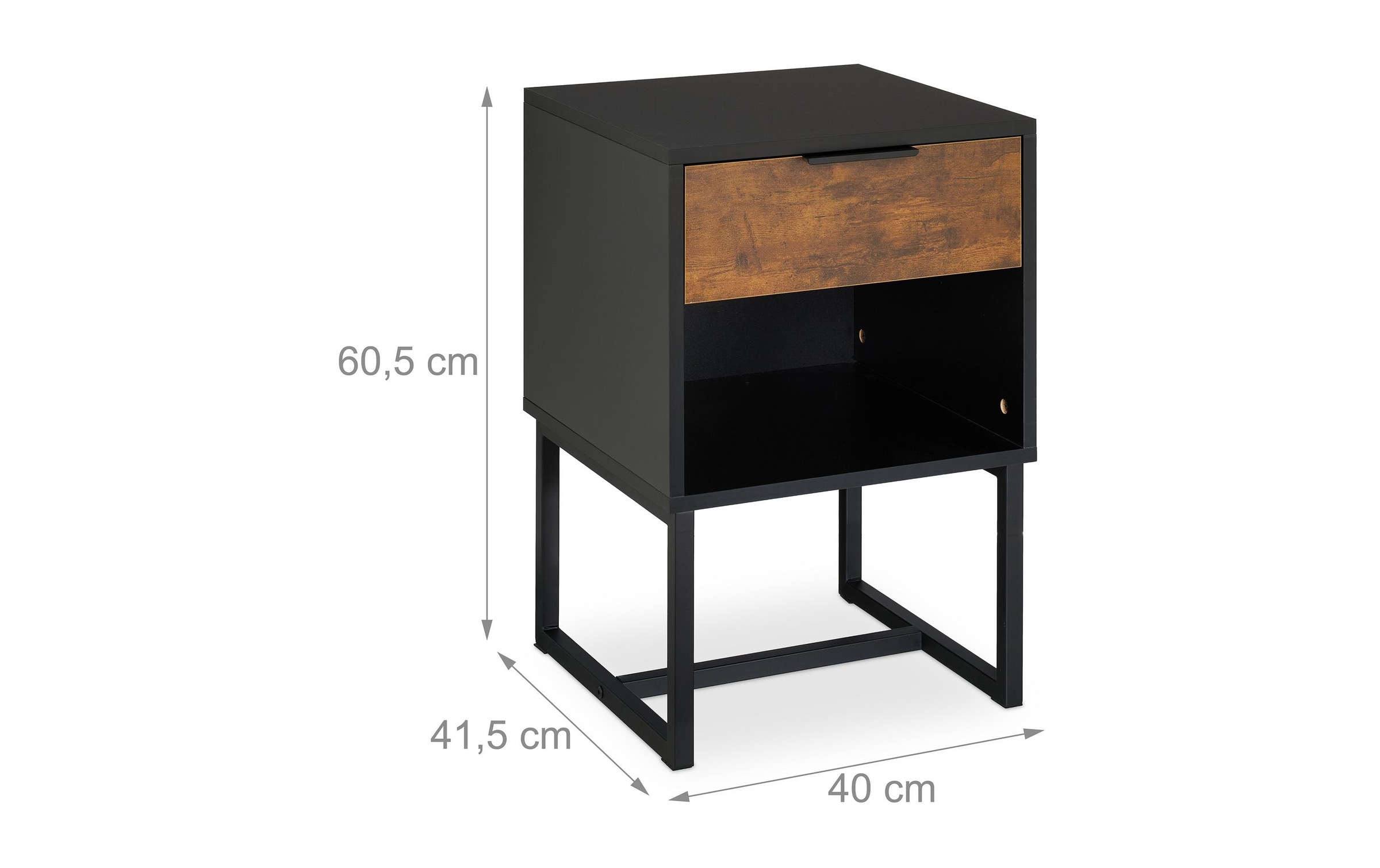 Relaxdays - Table de chevet, tiroir, design industriel, mélange de matériaux, hlp : 60,5 x 40 x 41,5 cm, noir et marron