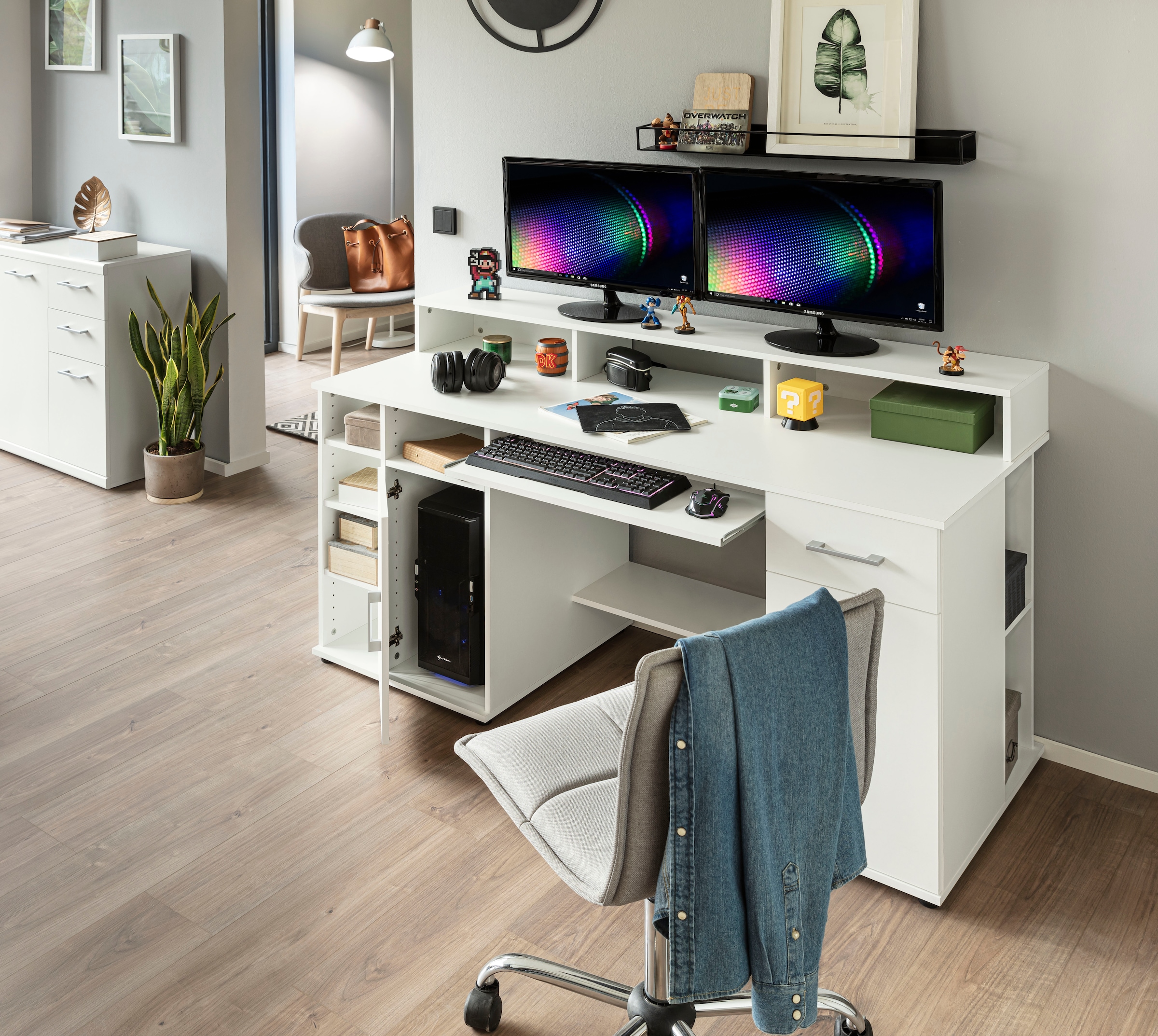 VOGL Möbelfabrik Schreibtisch »Timra mit Monitoraufsatz, Tastaturauszug & Towerfach,«, Breite 154 oder 178 cm, Made in Germany