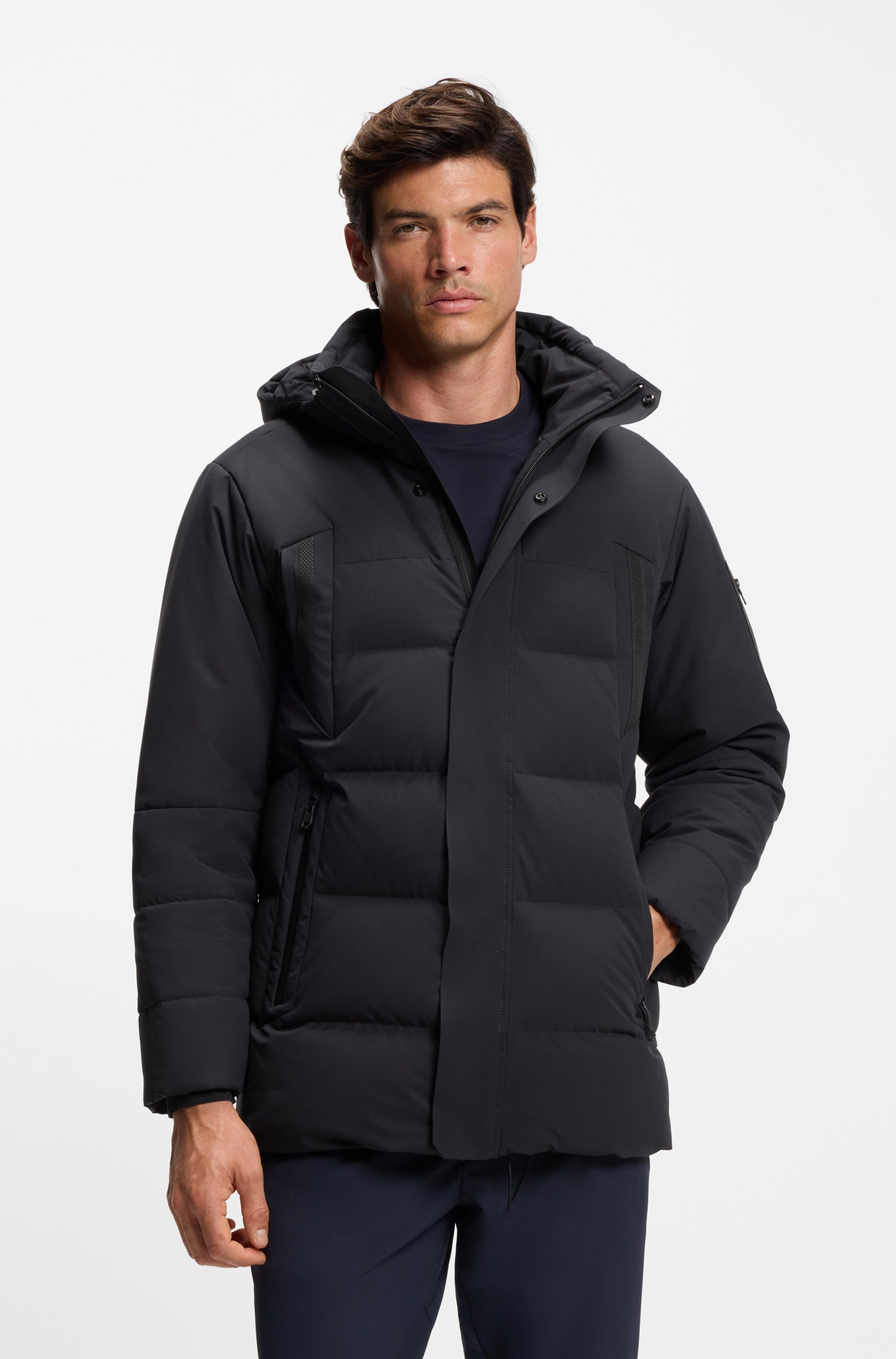 BOSS GREEN Daunenjacke »OW Block-X Parka« mitKapuze Stehkragen, Regular, abnehmbare Kapuze atmungsaktiv funktional Parka