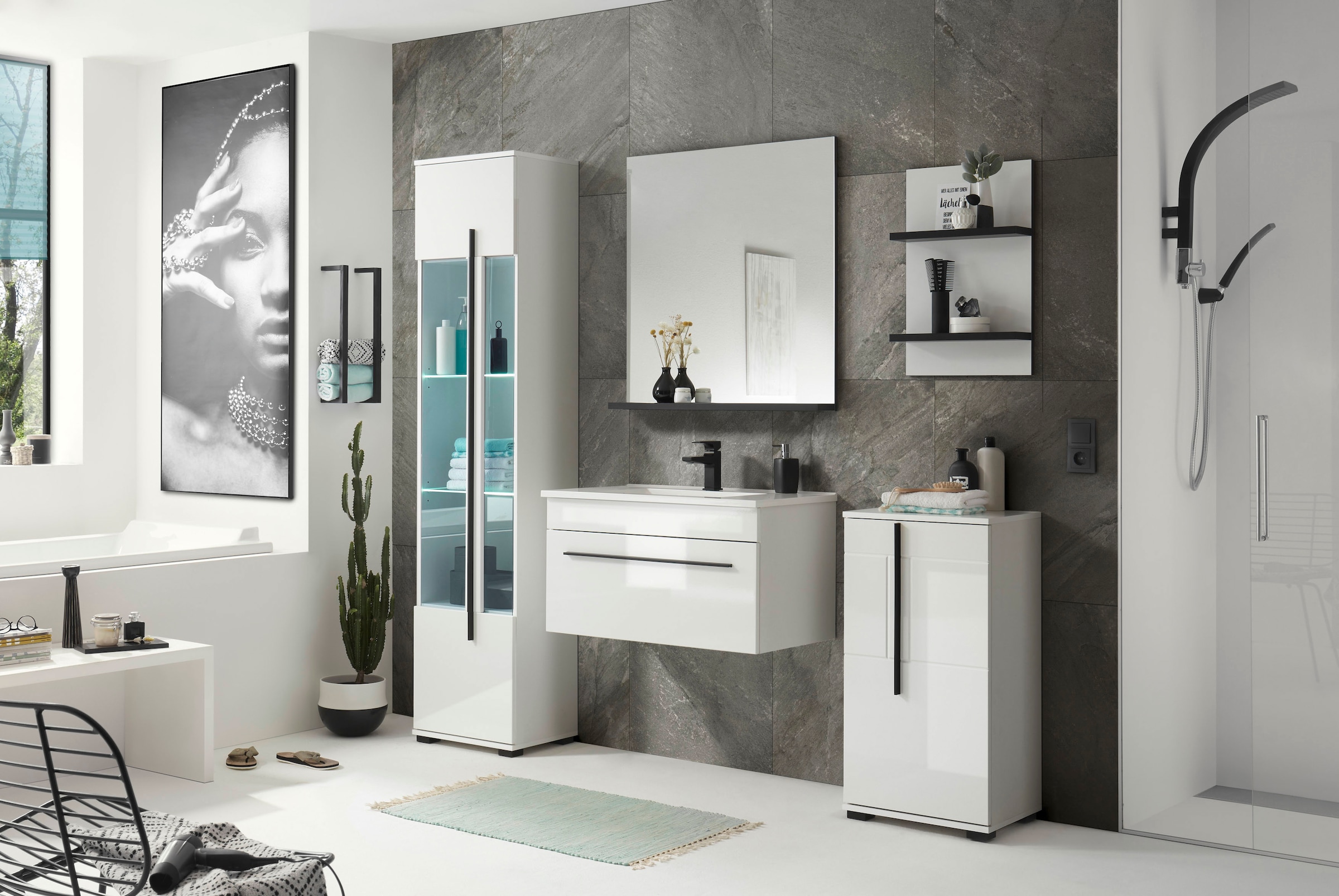 INOSIGN Wandregal »Cantara, Badregal in Hochglanz Weiss, Wandboard im modernen Design«, ausreichend Stauraum