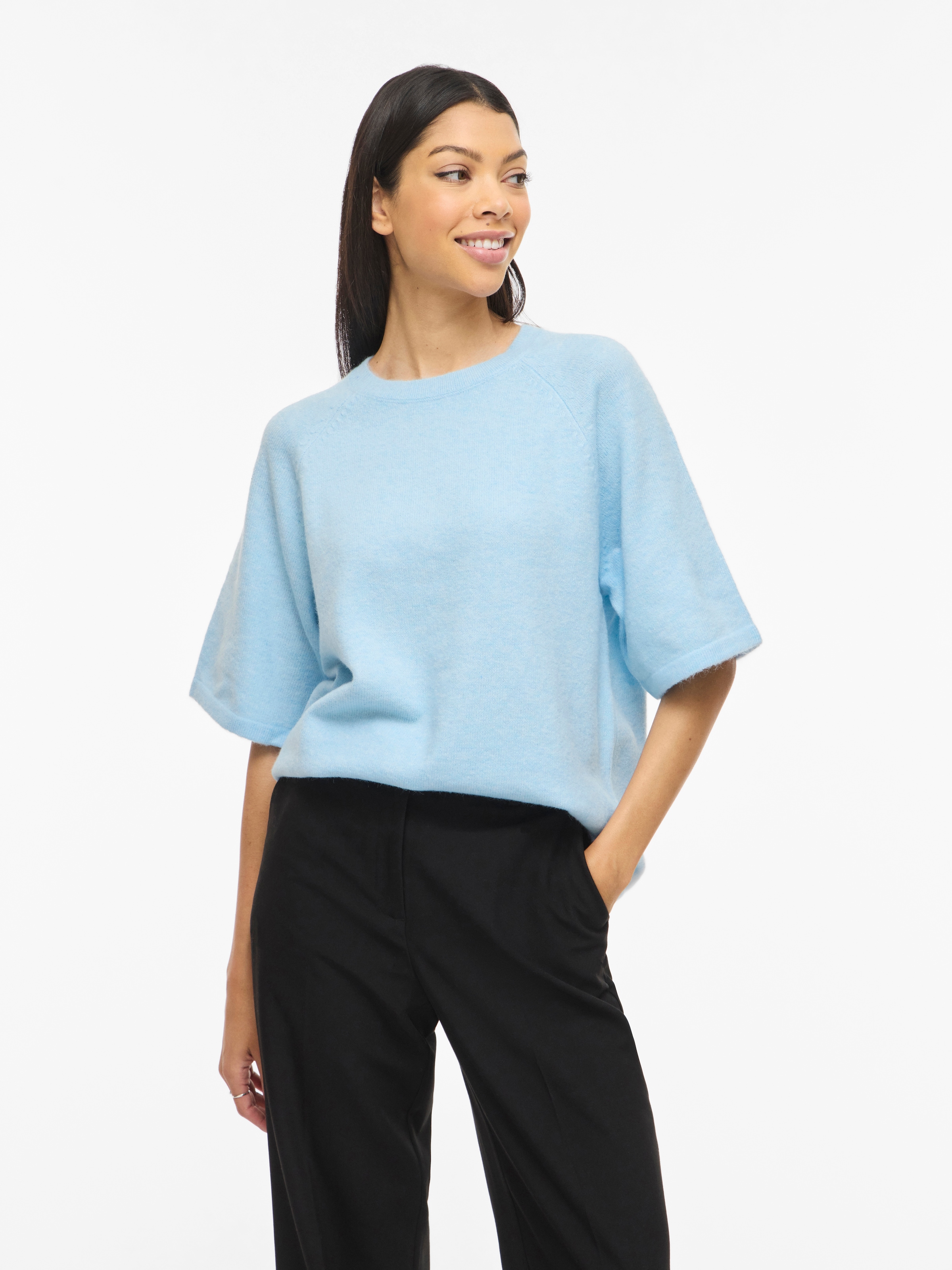 Vila Strickpullover "VILIGA 2/4 O-NECK KNIT TOP - NOOS" Materialmix, relaxed fit