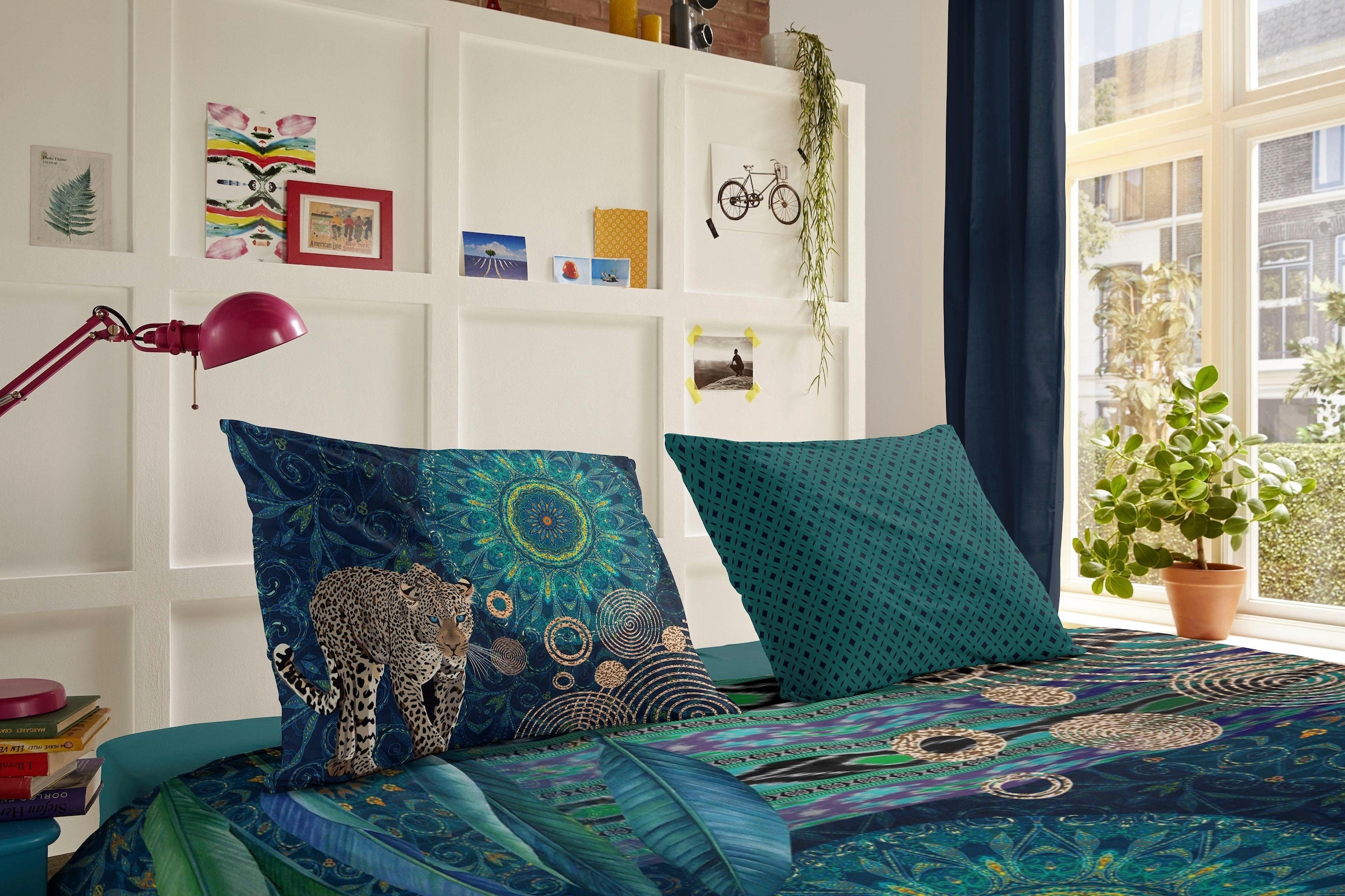 hip Wendebettwäsche »Imena«, Mako-Satin, 155x220, Reissverschluss, Wende, Mandala, Leopard, Petrol
