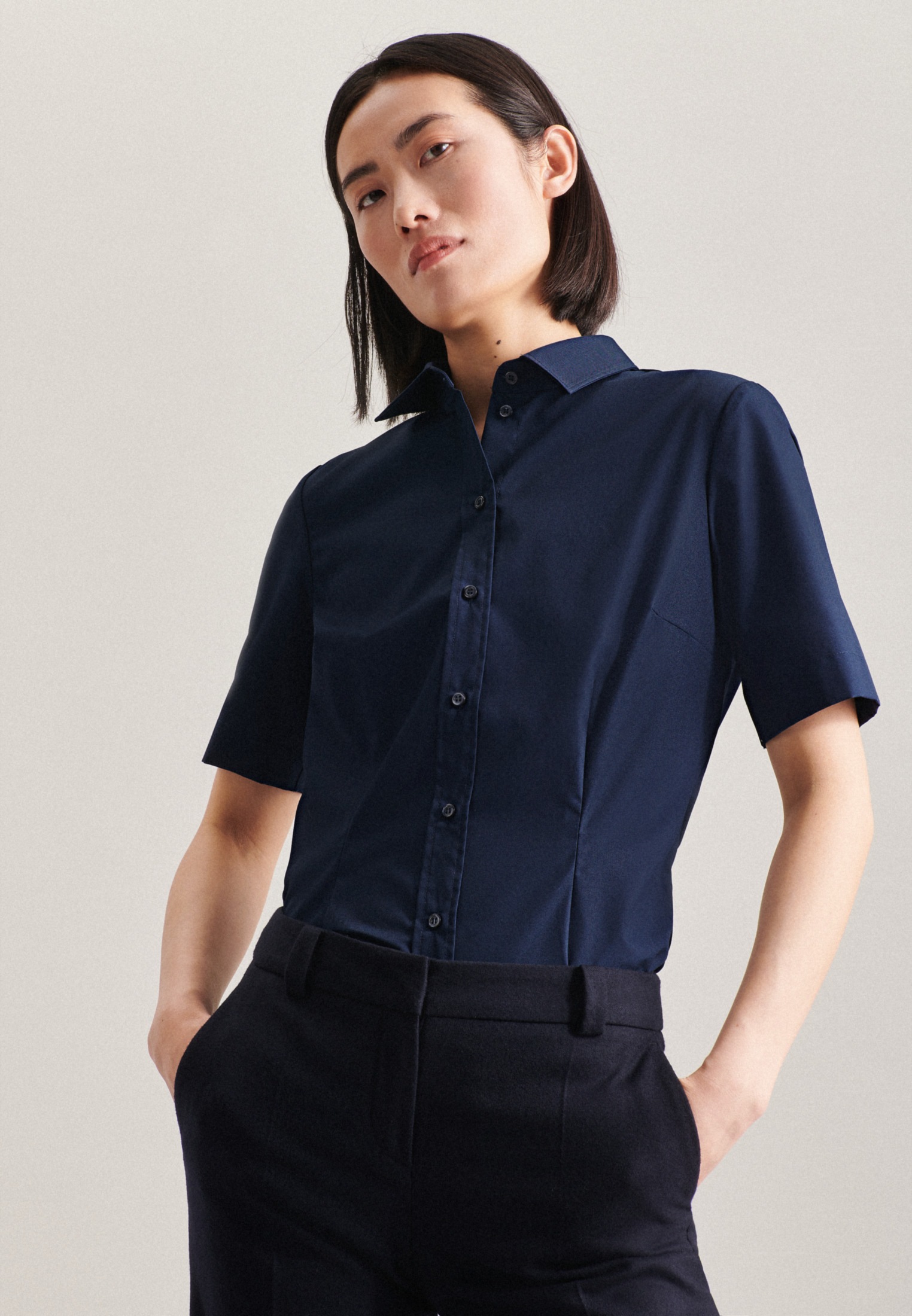seidensticker Hemdbluse »Schwarze Rose«, Kurzarm Kragen Uni