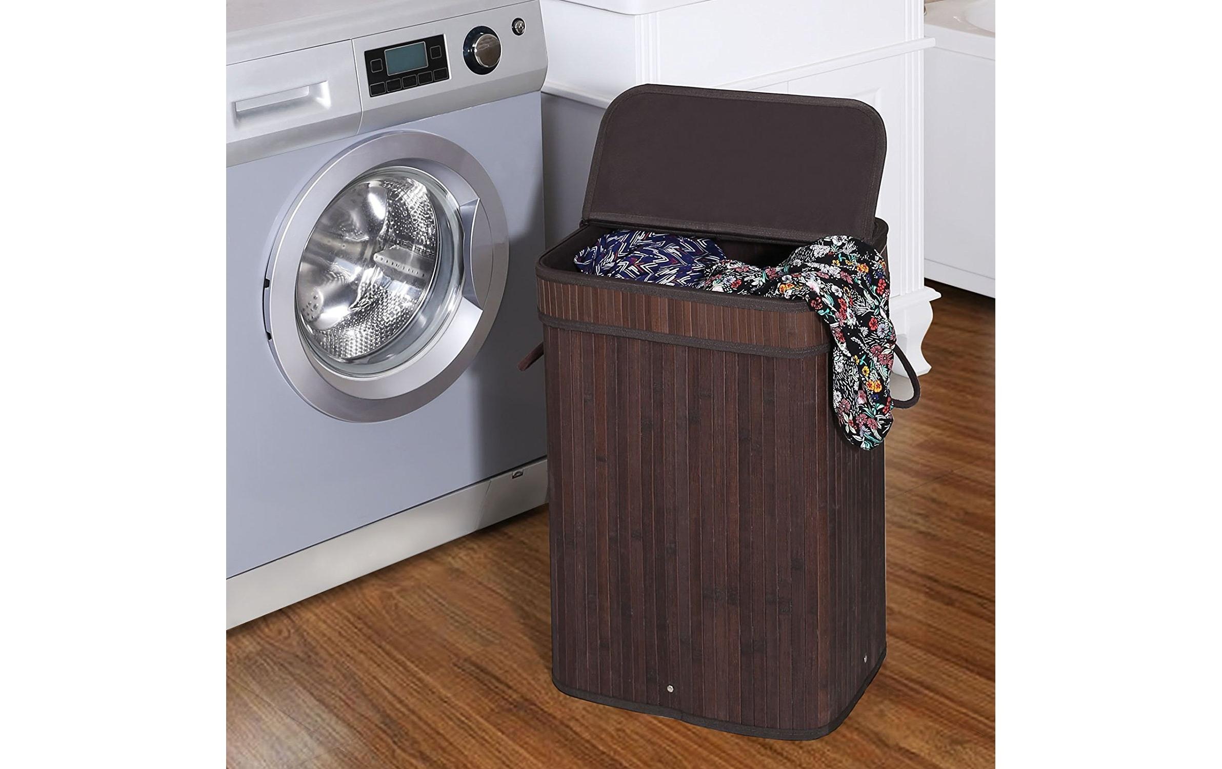 SONGMICS Wäschekorb »für trockene Wäsche 72 l, Dunkelbraun«, Holzart: Bambus (China)