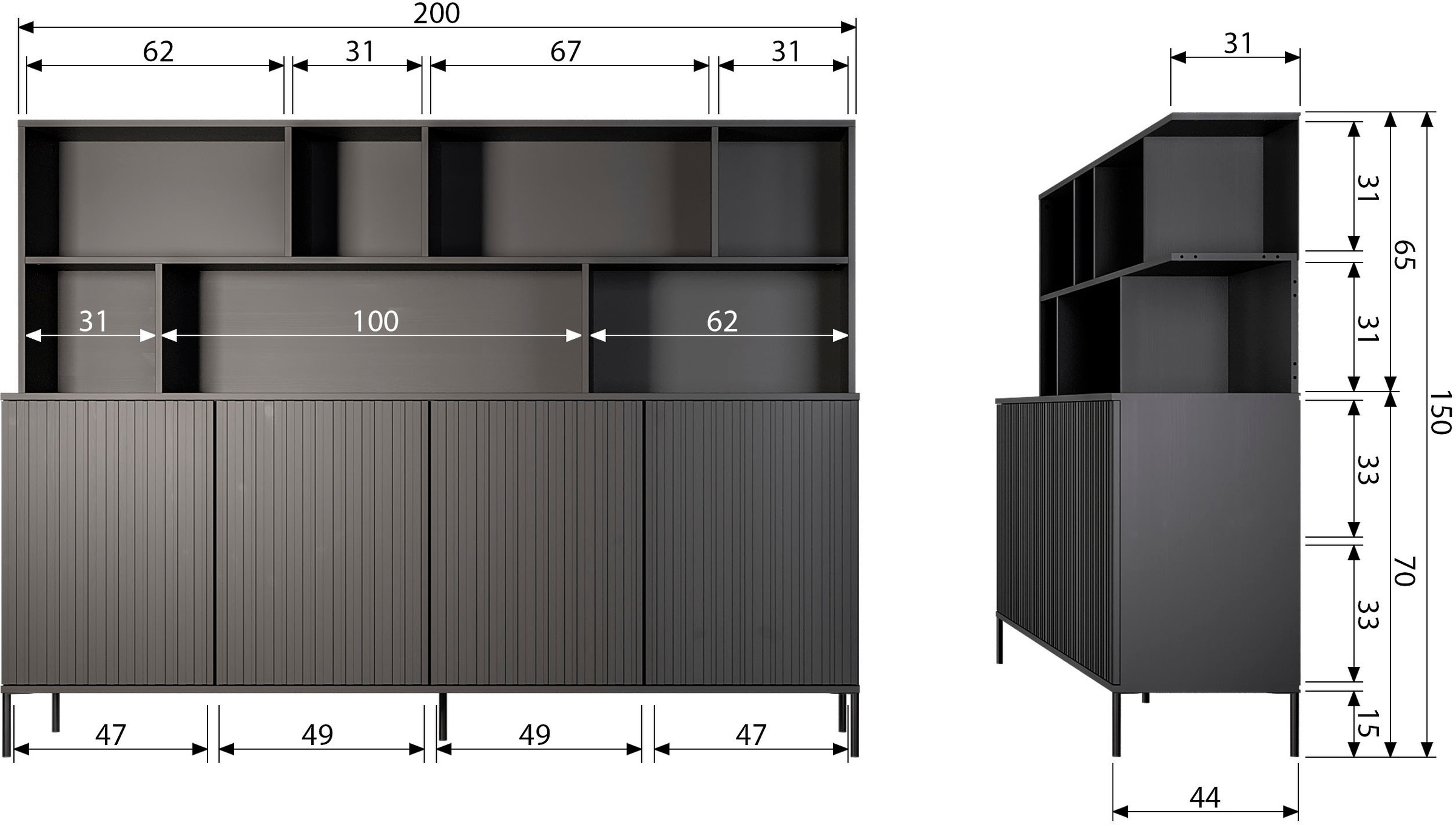 WOOOD Buffet »Gravu«, viel Stauraum, Push-to-Open Funktion, H 150 cm x B 200 cm